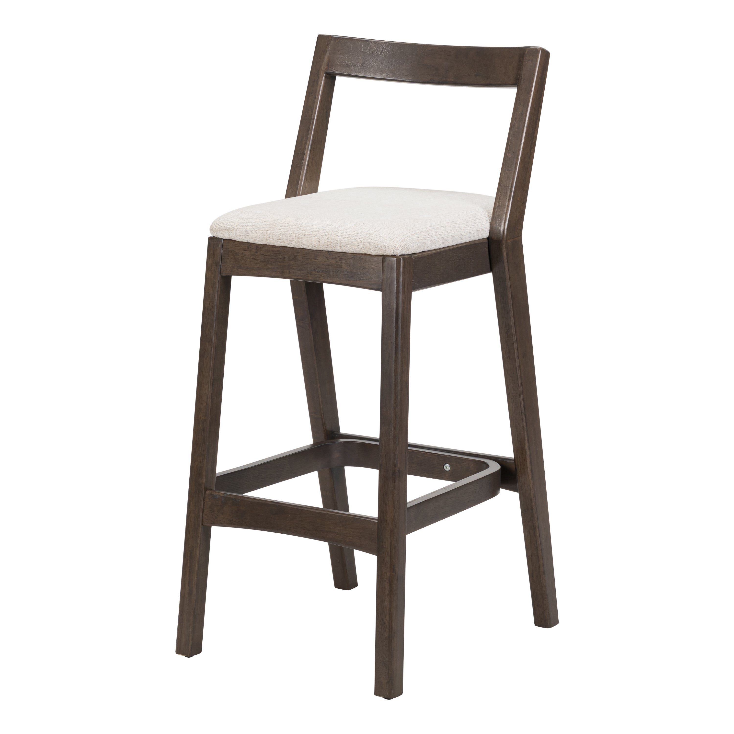 Jasper Indoor Rubberwood Barstool with Beige Upholstery in Dark Brown Finish, Set of 2