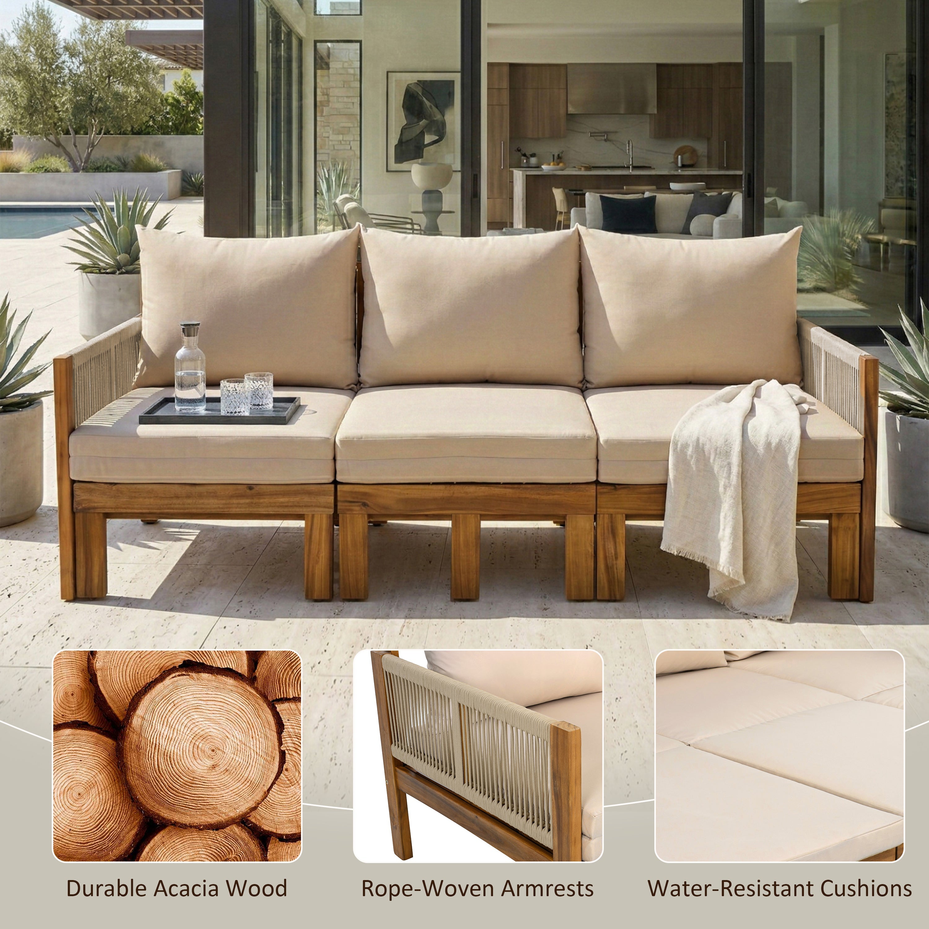 Daybed Outdoor Canopy Daybed Cushioned Seating - Brown