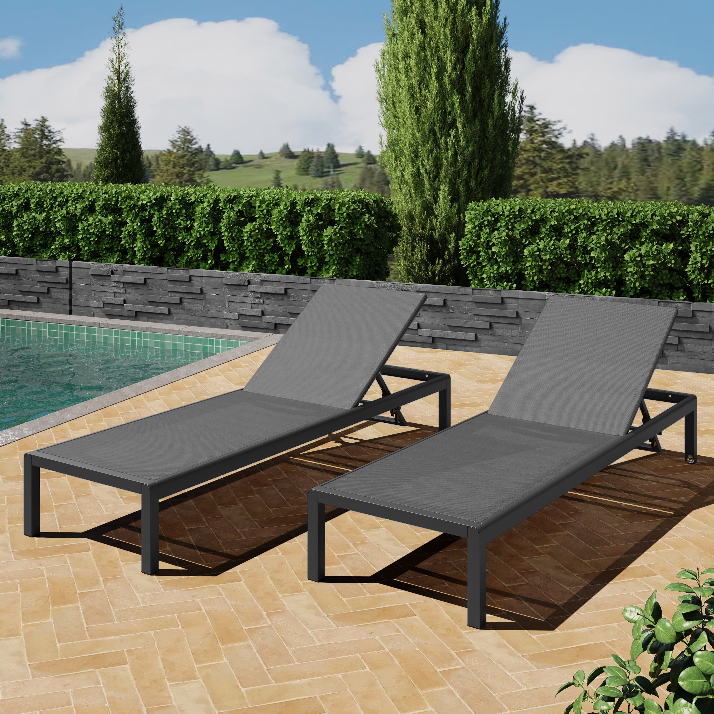 Chaise Outdoor Chaise Lounge Set Adjustable Back - Black