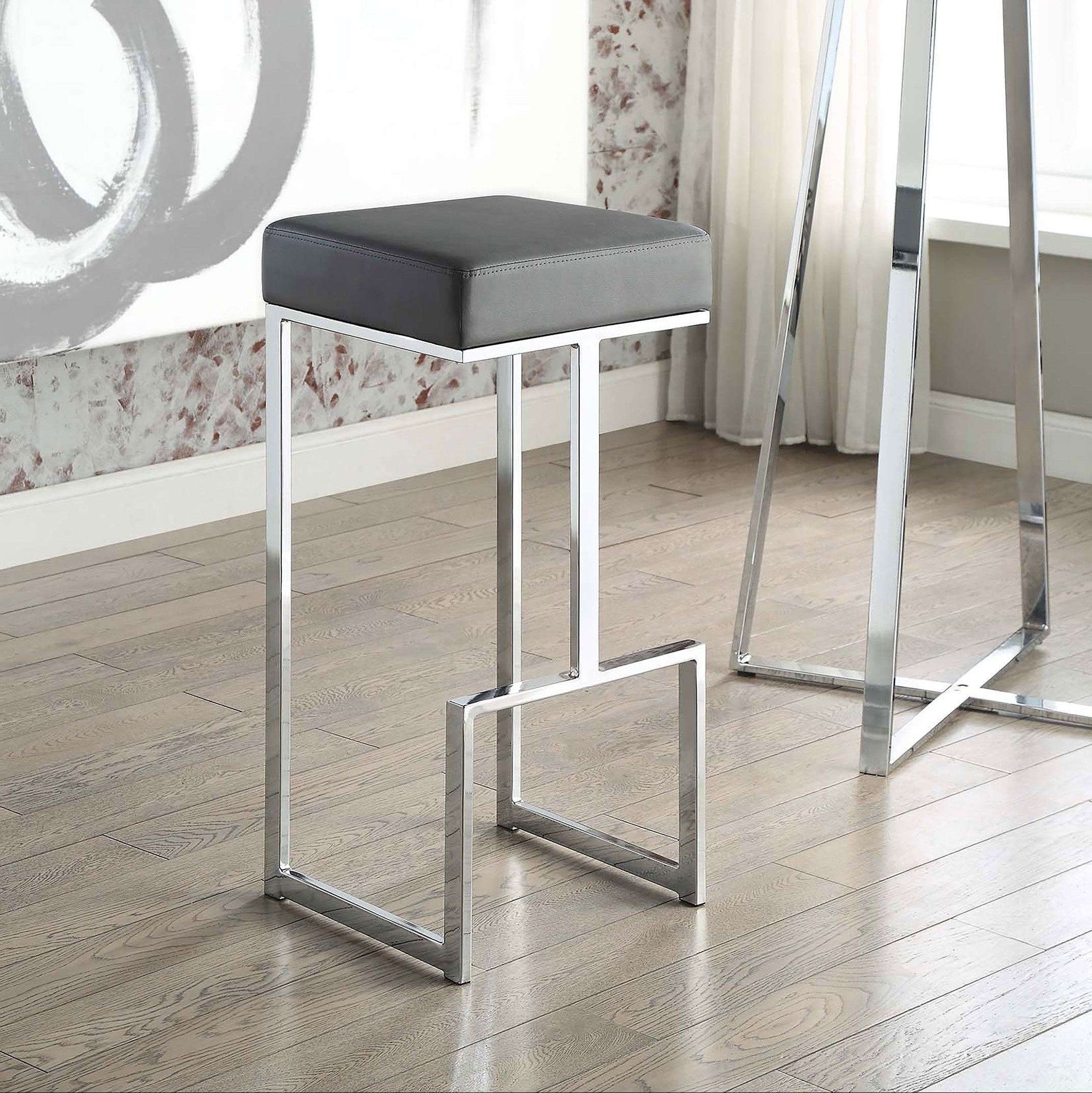 Gervase Square Bar Stool - Grey and Chrome