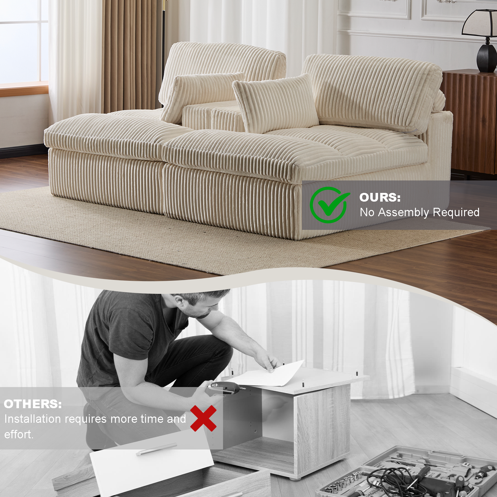 Erwin Double Chaise Modular Sectional Sofa with Corduroy Upholstery
