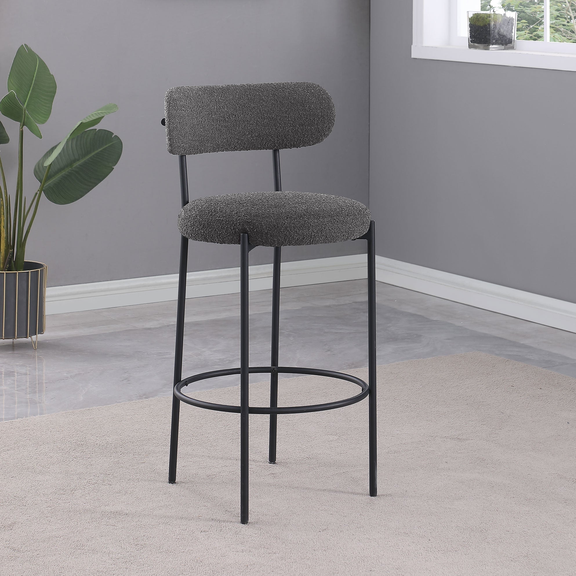 Viola Grey Boucle Upholstered Bar Chair (Set of 2)