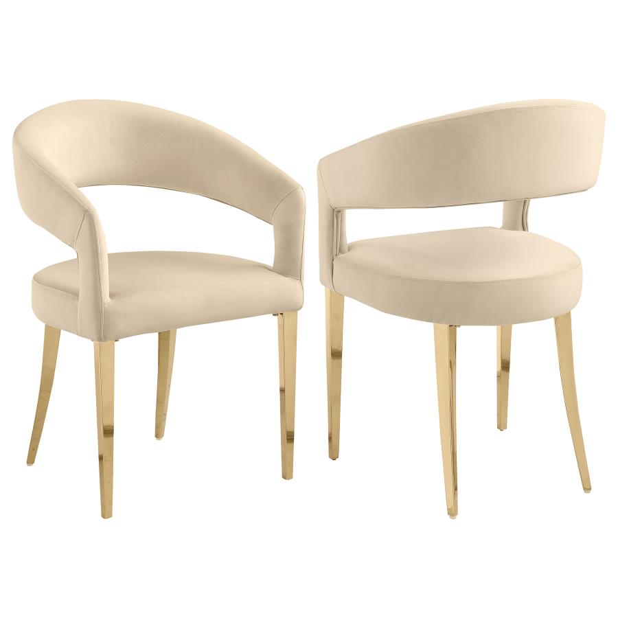 Galiano Beige Velvet Upholstered Dining Arm Chair (Set of 2)