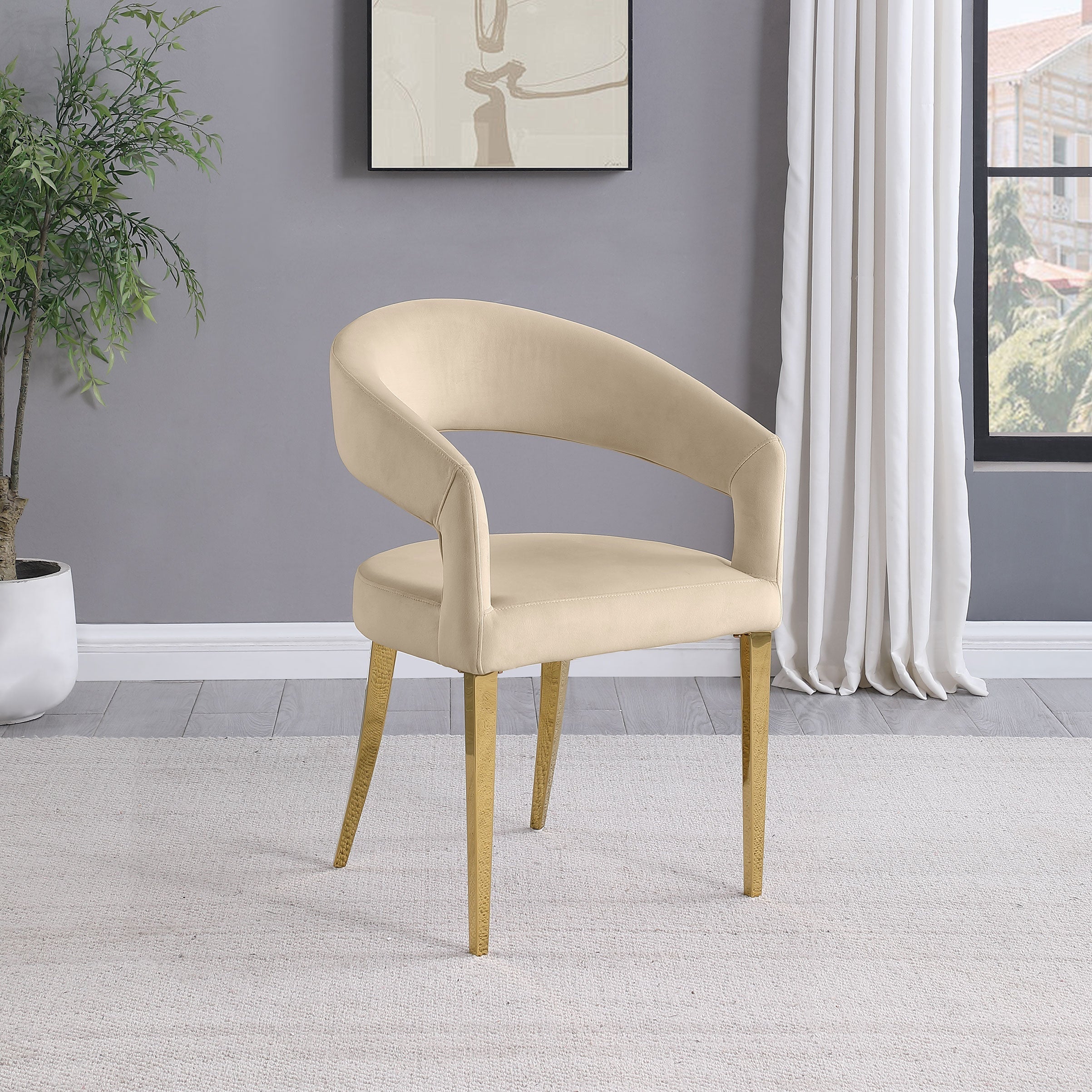 Galiano Beige Velvet Upholstered Dining Arm Chair (Set of 2)