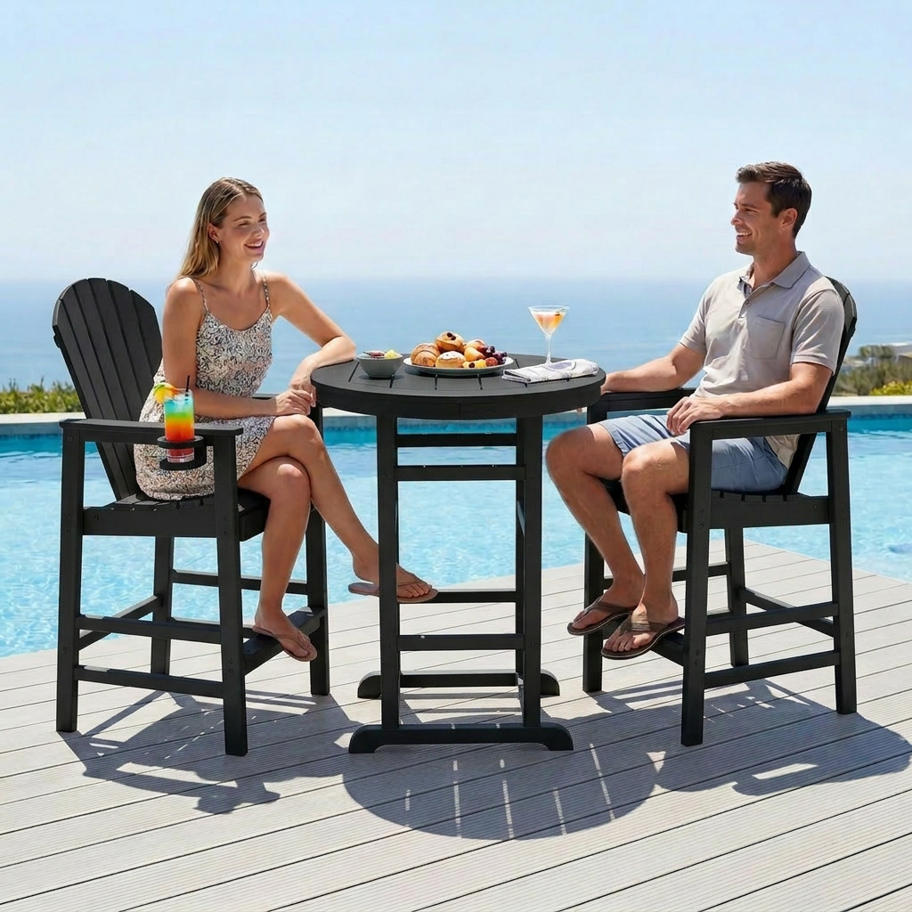 Hdpe Outdoor Bistro Set HDPE Frame - Black