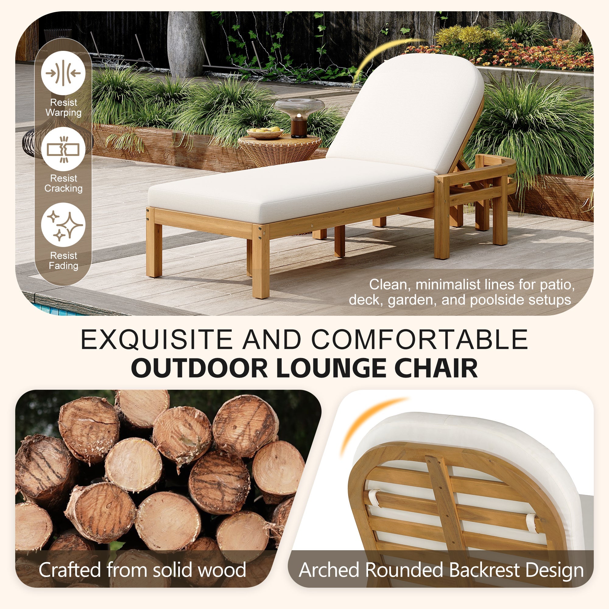 Trexm Outdoor Chaise Lounge Adjustable Back