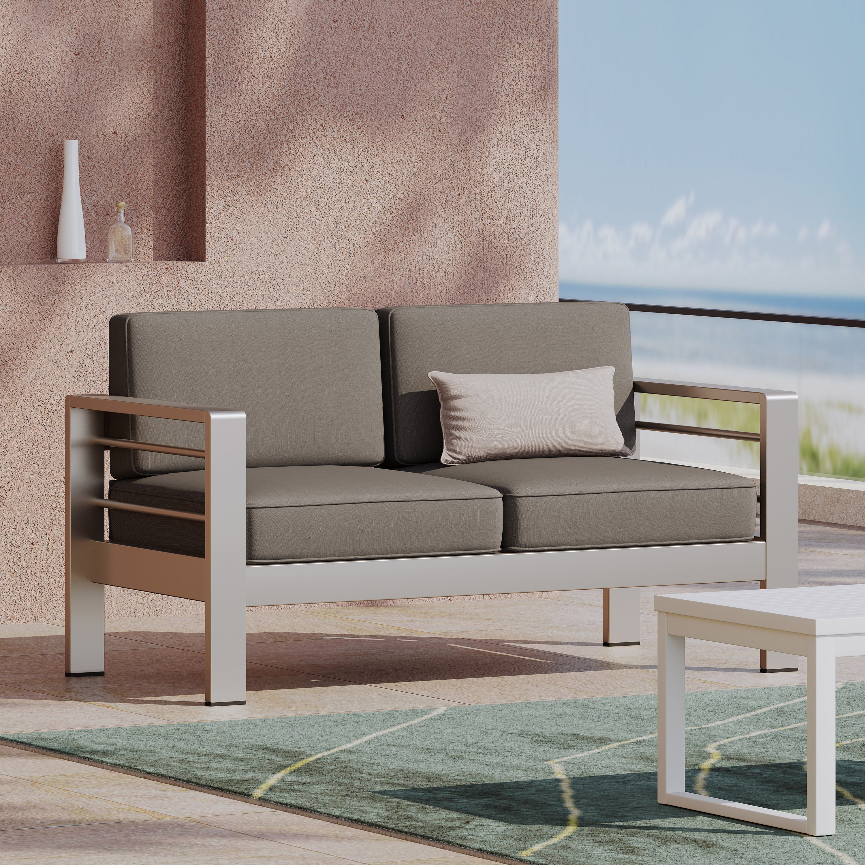Loveseat Outdoor Loveseat Cushioned Seating - Gray