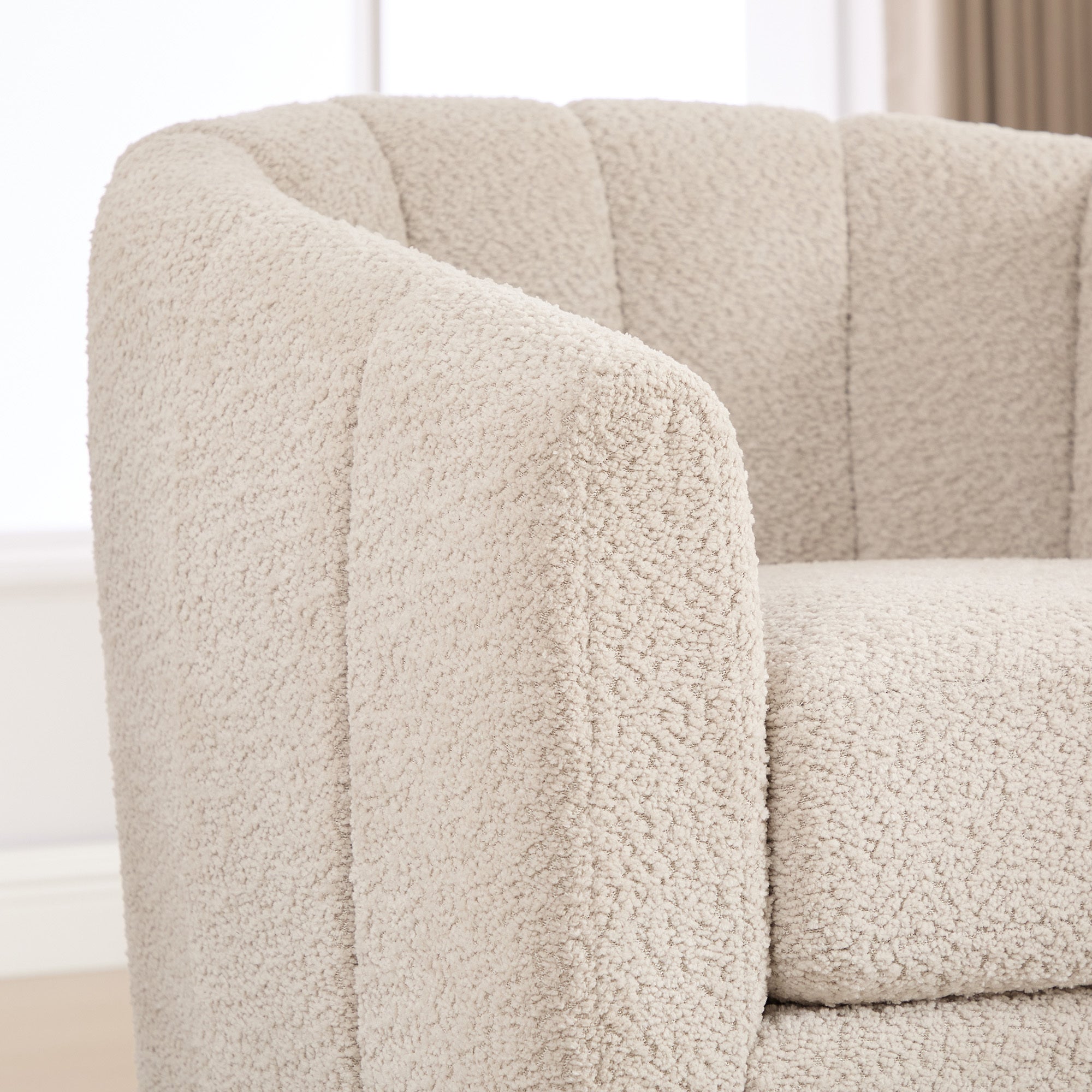 Eaton Wheat Swivel Barrel Chair with Metal Base and Tufted-Chenille Upholstery