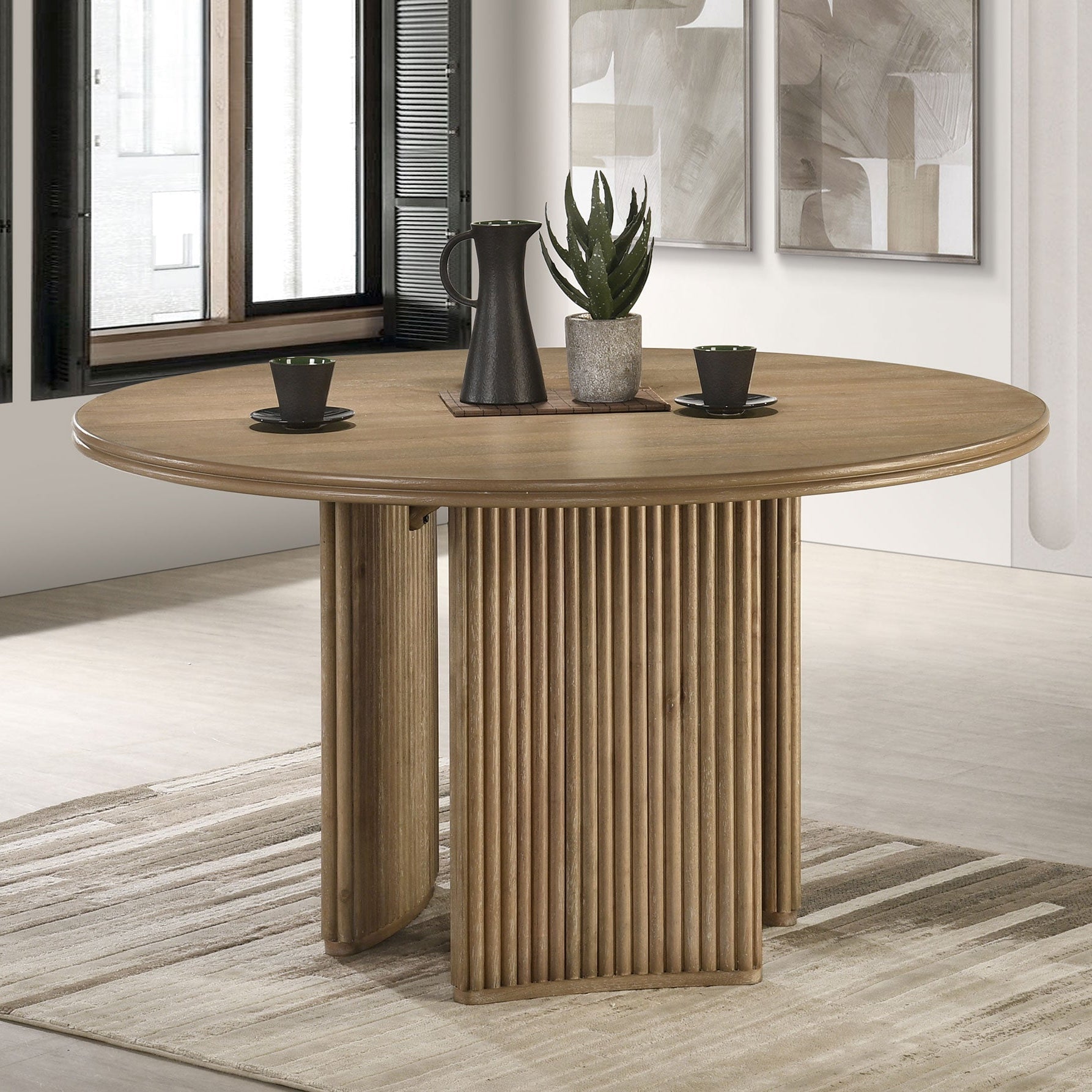 Adina Round Wood Coffee Table Distressed Light Brown