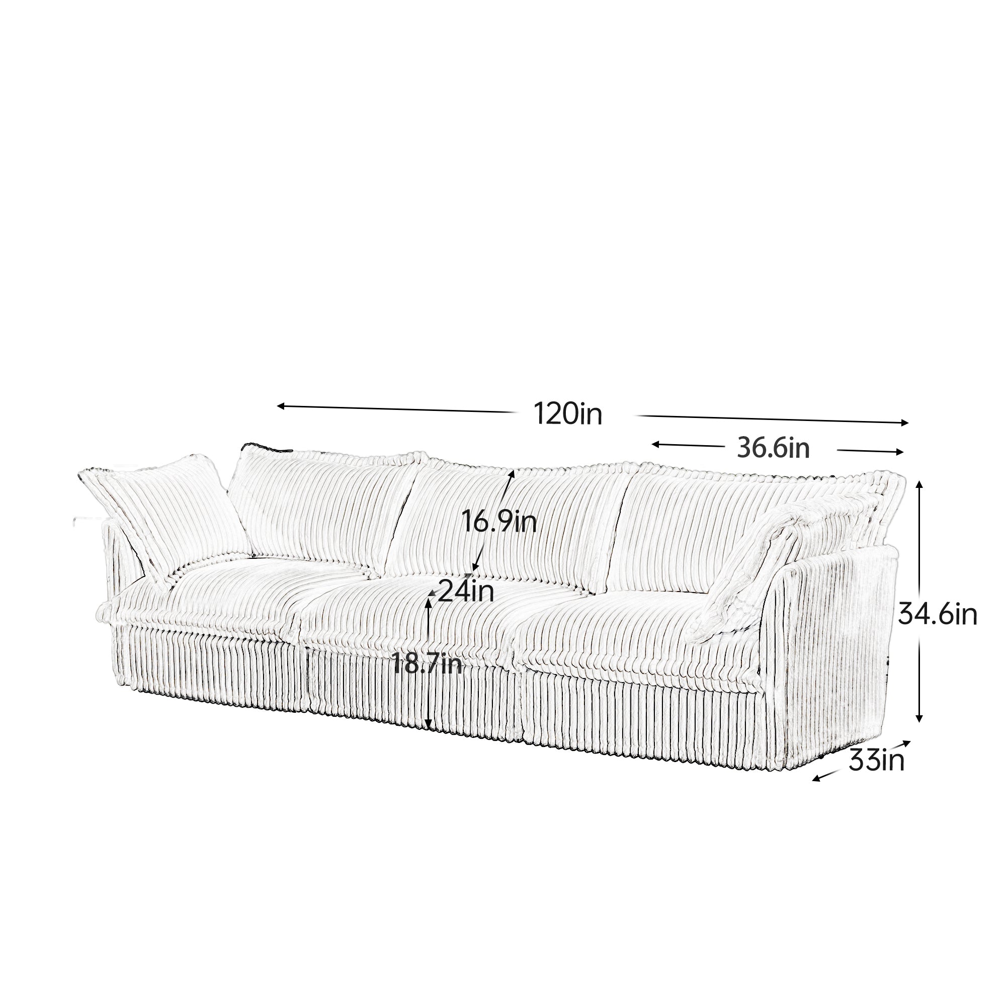 Pierce Slipcovered 3-Seater Corduroy Sofa with Suppleness Armrests