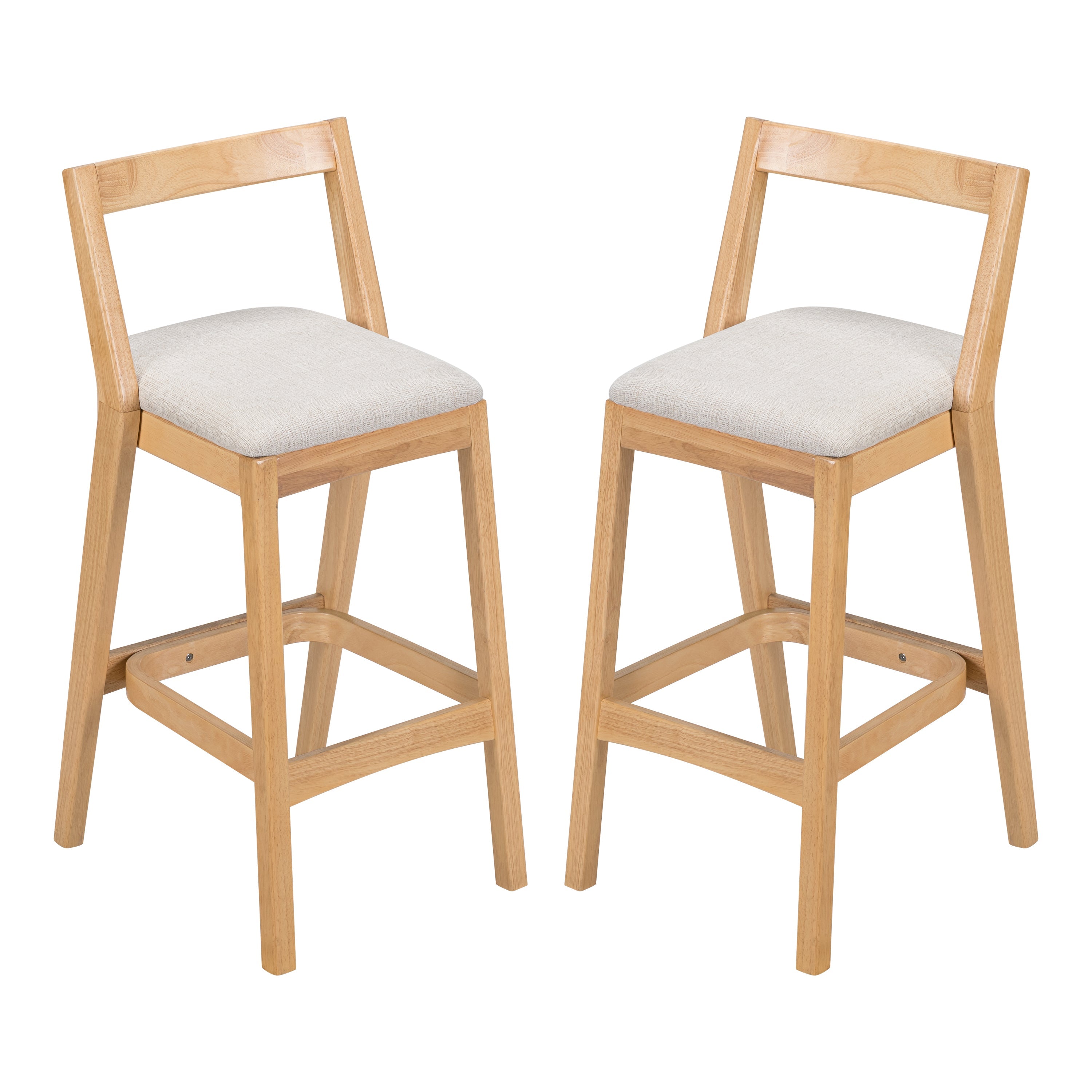 Jasper Indoor Rubberwood Barstool with Beige Upholstery, Natural Finish, Set of 2