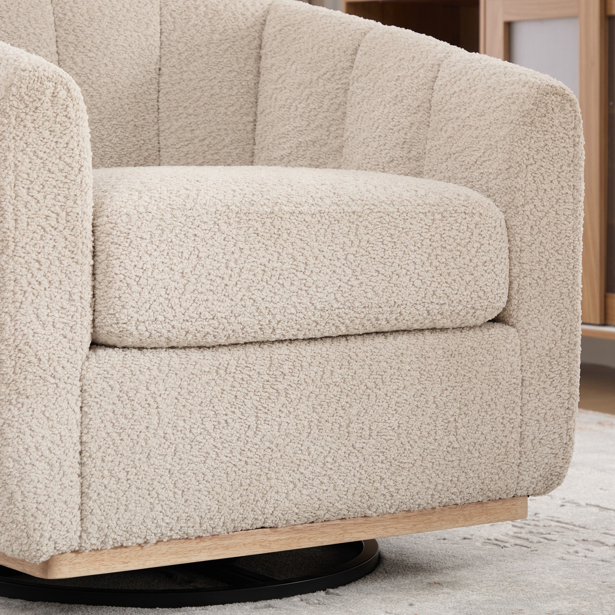 Eaton Wheat Swivel Barrel Chair with Metal Base and Tufted-Chenille Upholstery