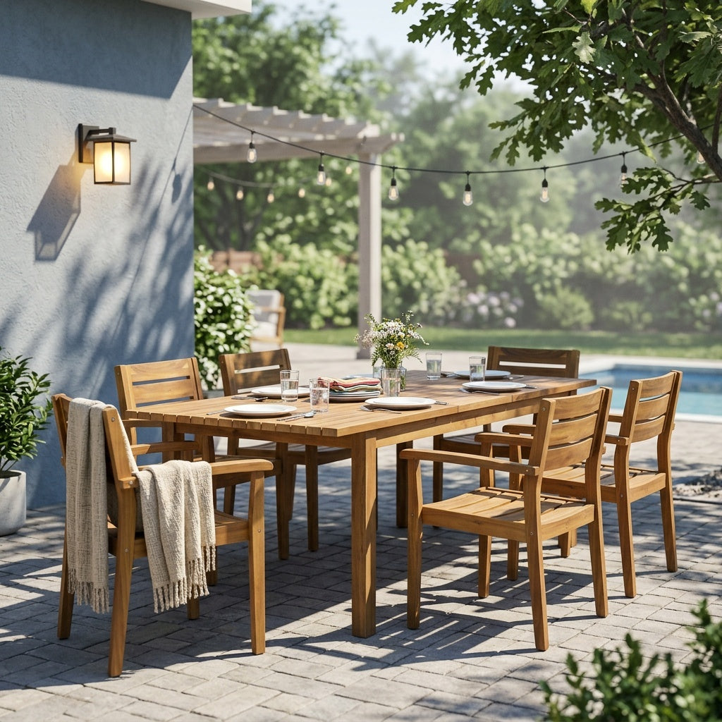 Outdoor Dining Set Acacia Wood Poolside - Teak