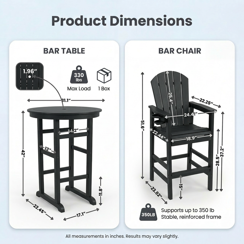 Hdpe Outdoor Bistro Set HDPE Frame - Black