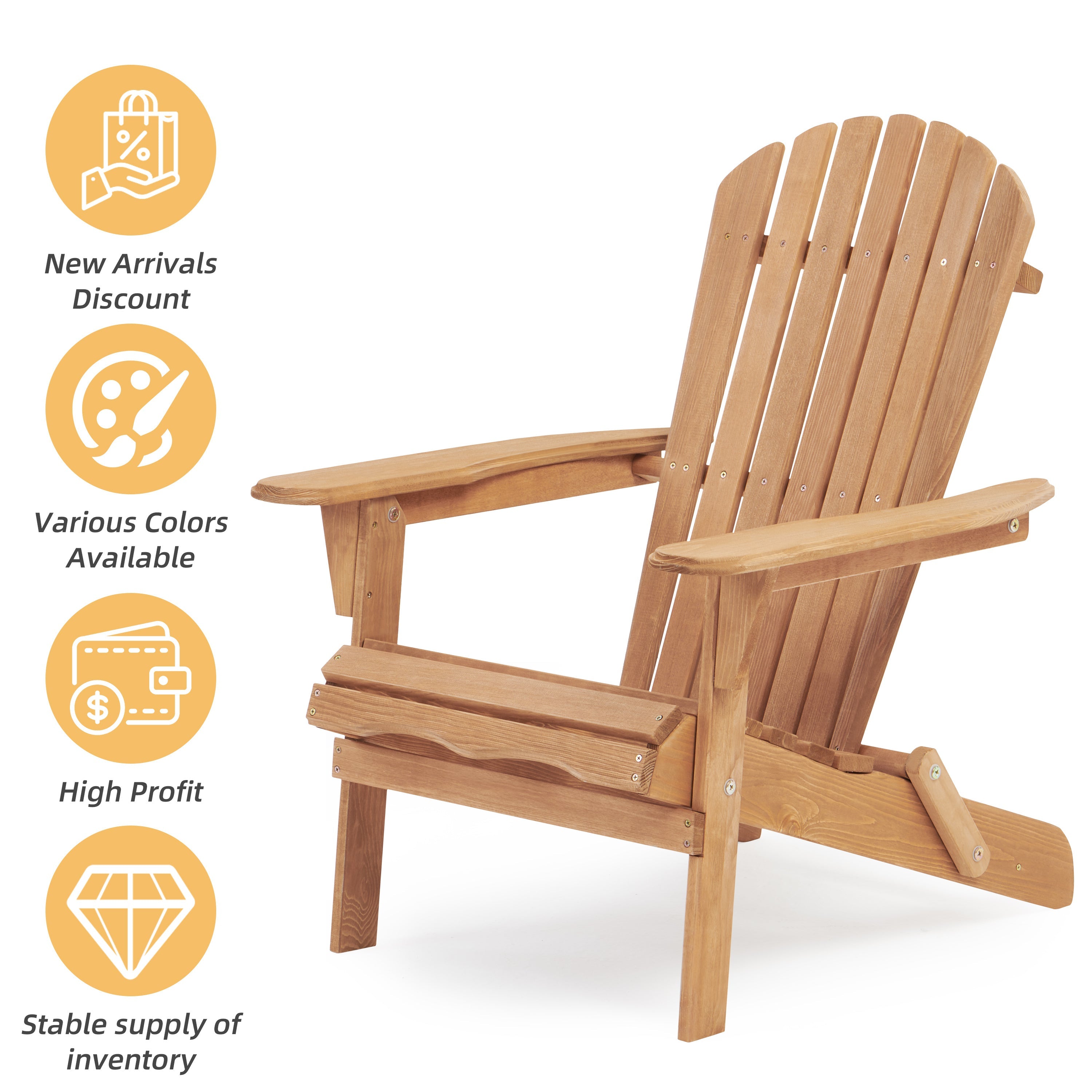 Wooden Outdoor Adirondack Chair Folding Design - Brown