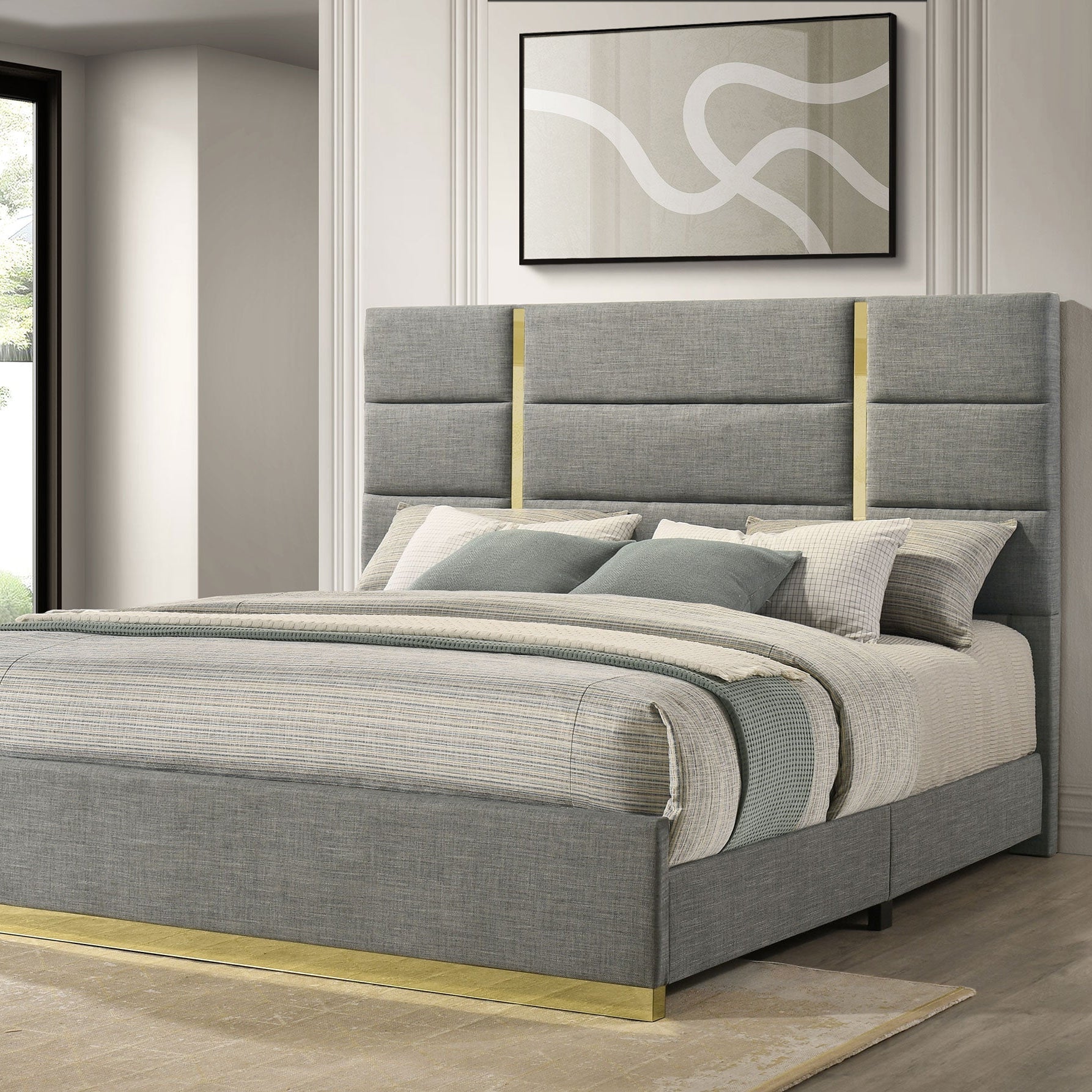 Ines 56-inch Fabric Upholstered Eastern King Panel Bed Grey