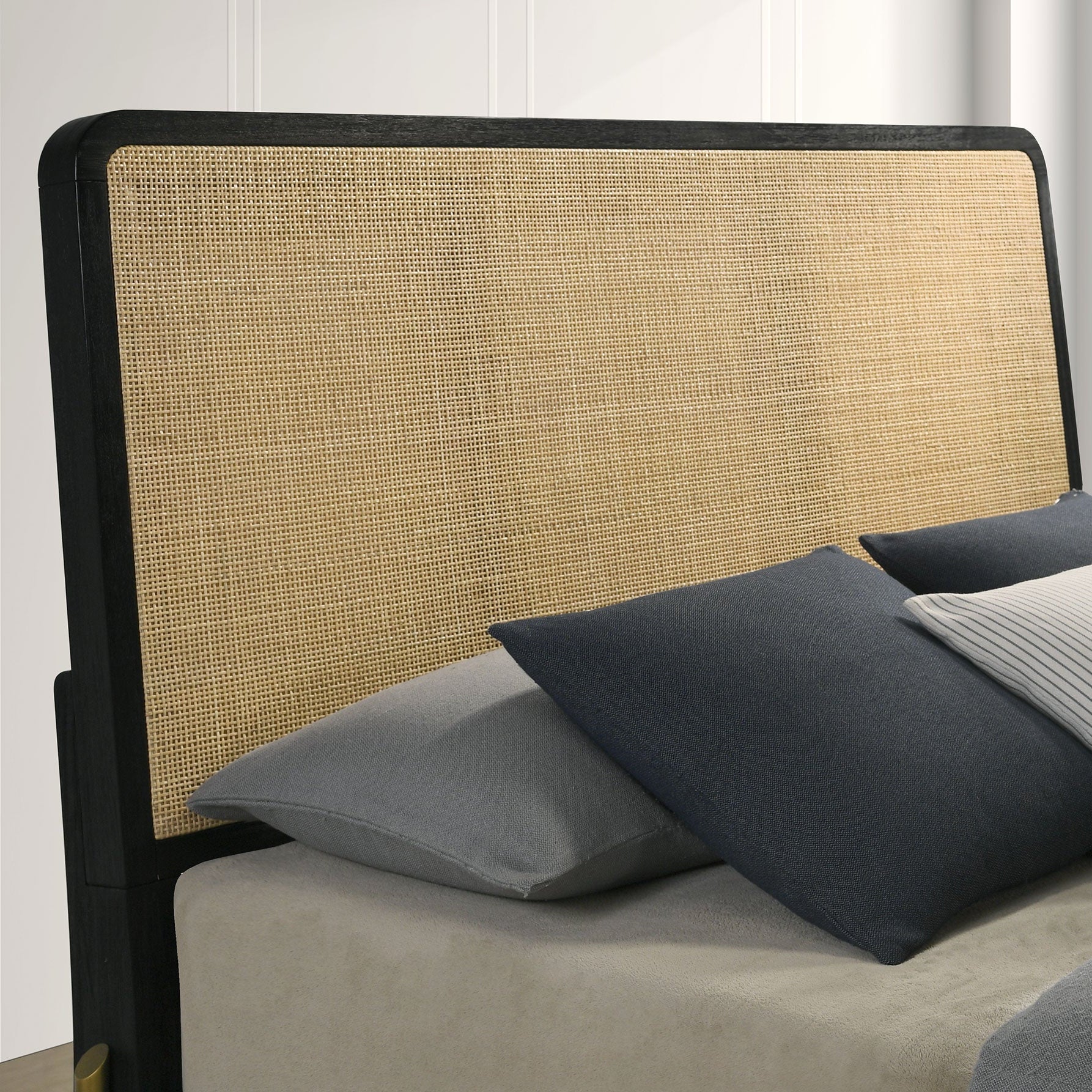 Arini Rattan Panel Bed Black and Natural
