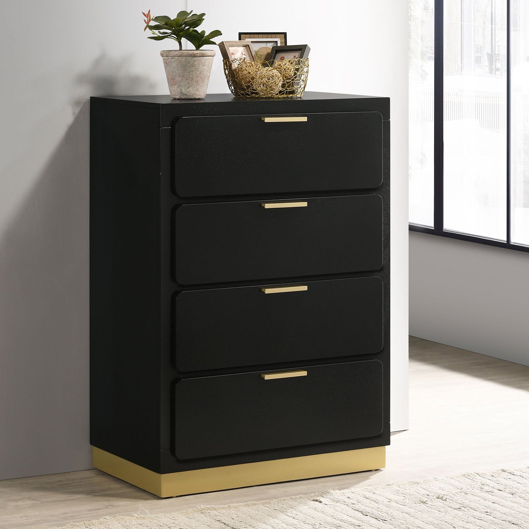 Caraway 4-drawer Bedroom Chest - Black