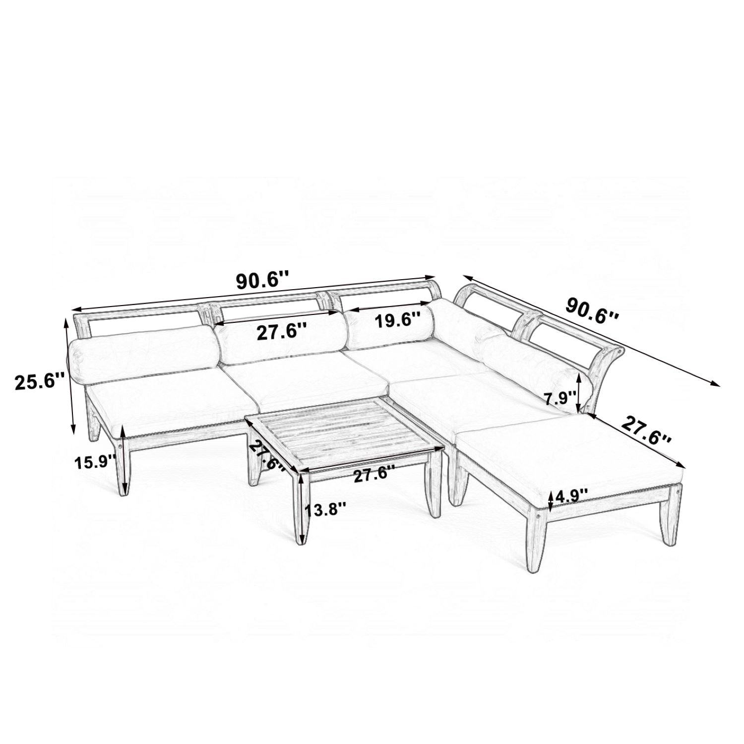 Topmax Outdoor L-Shaped Sectional Cushioned Seating - Beige