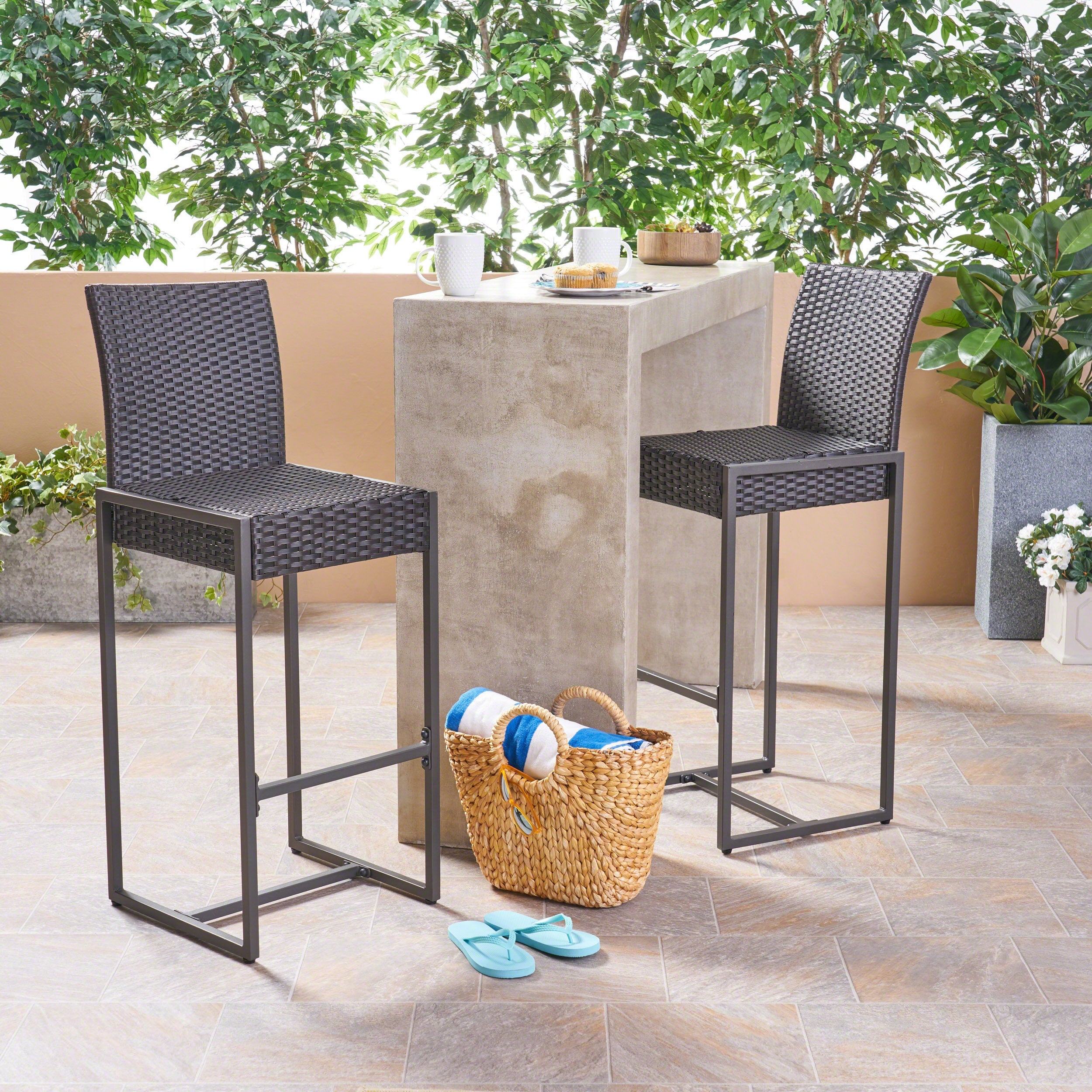 Barstool Outdoor Bar Stool Outdoor Seating - Dark Brown