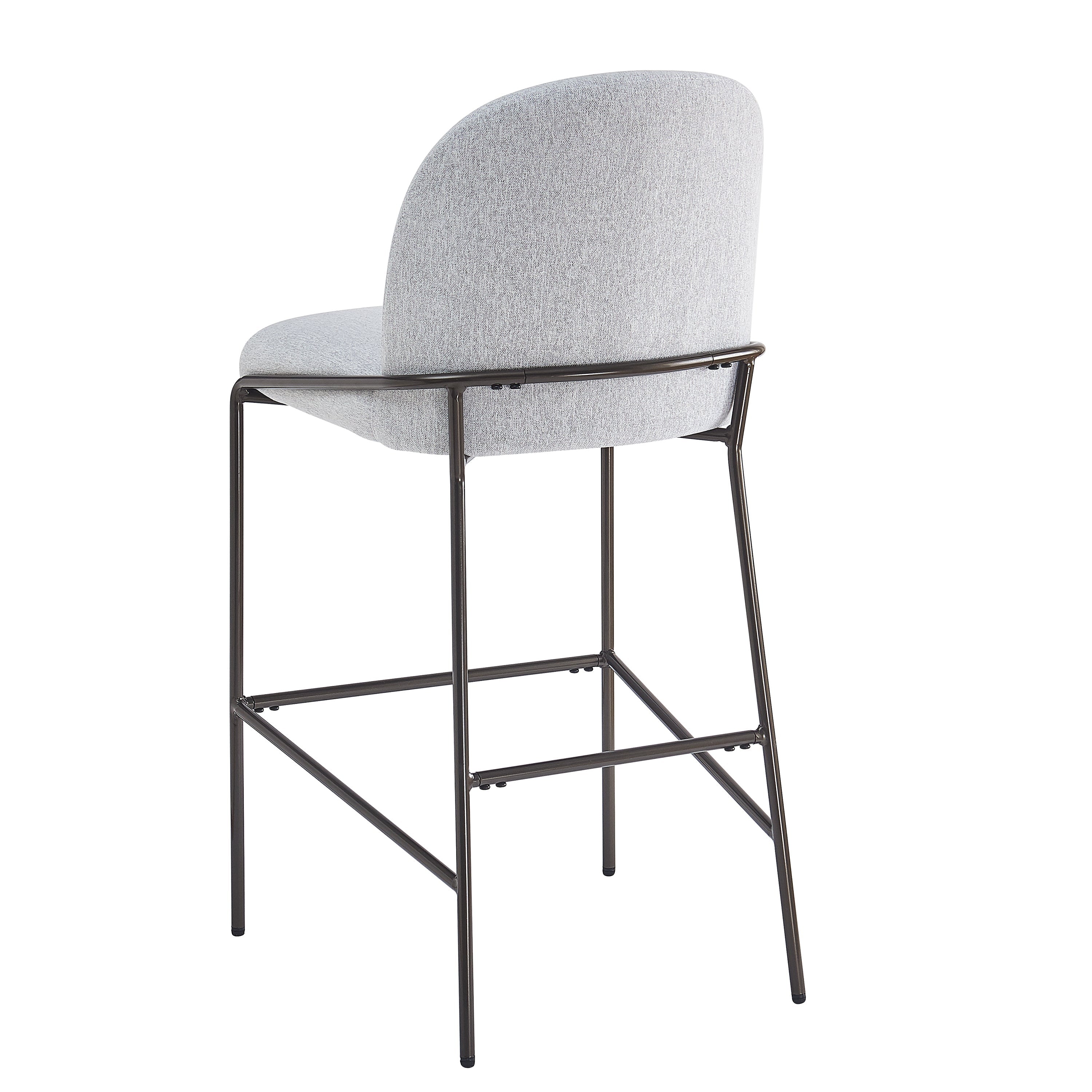 Galen Indoor Metal Upholstered Barstool, Antique Bronze Finish Frame with Gray Fabric, Set of 2