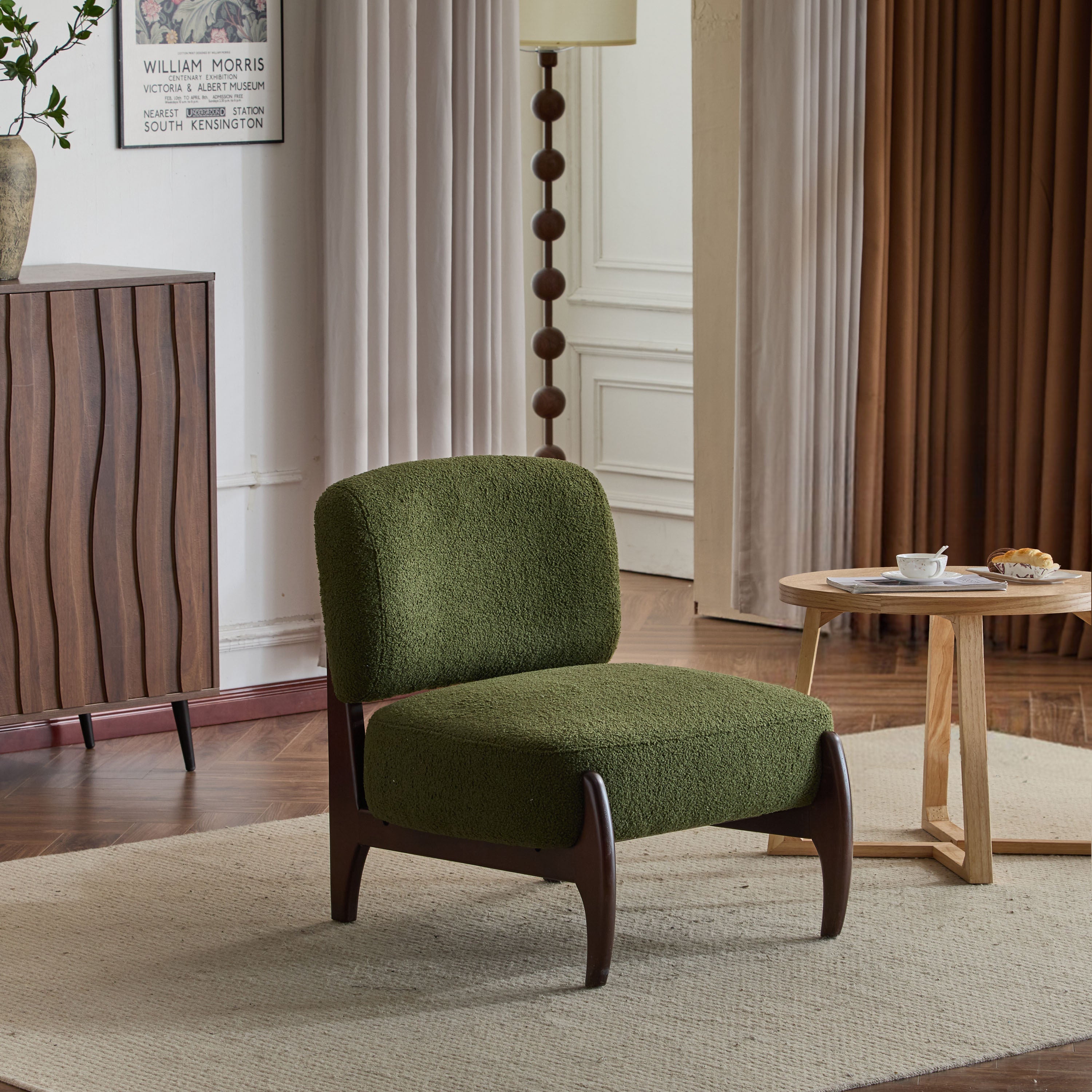 Easton Green Modern Boucle Lounge Chair with Solid Wood Frame