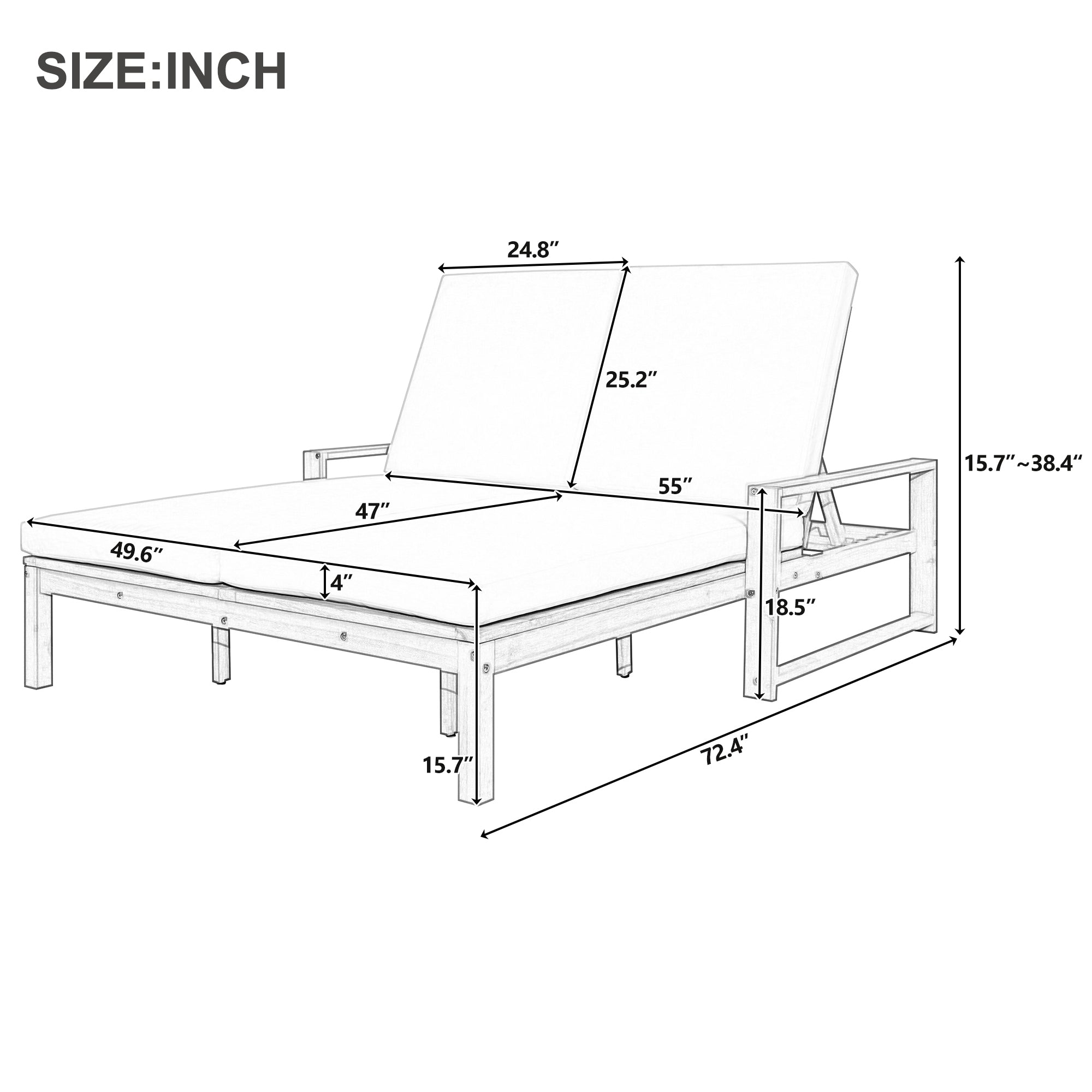 Trexm Outdoor Chaise Lounge Adjustable Back Backrest