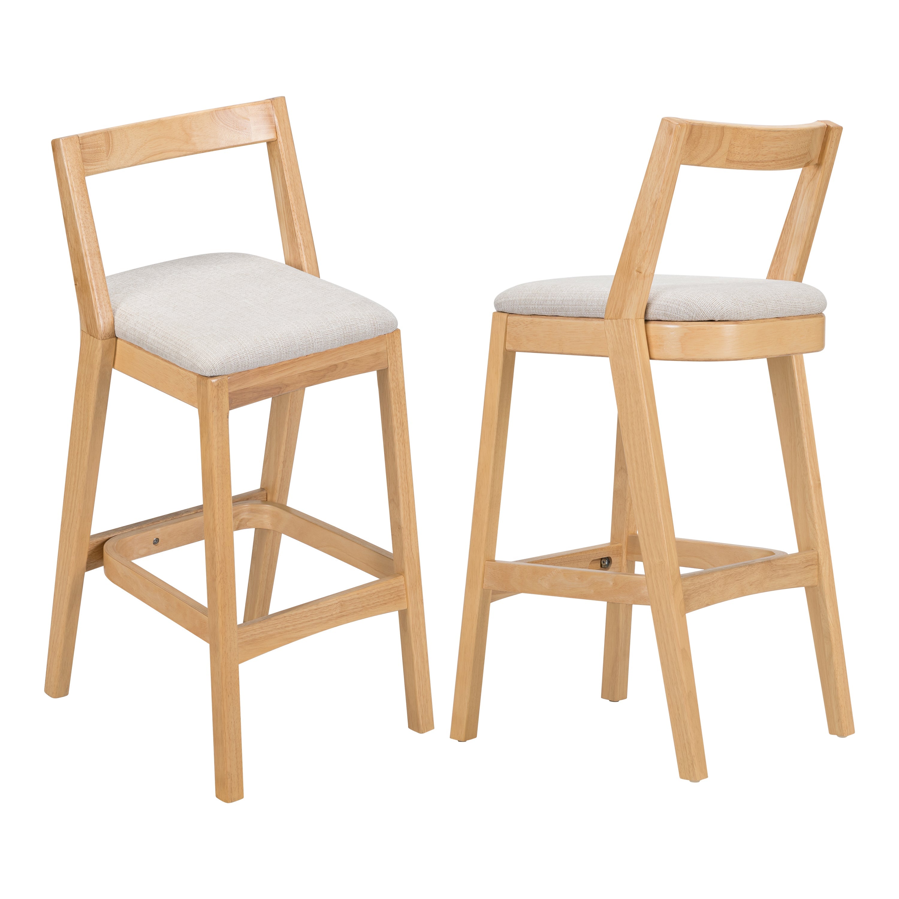 Jasper Indoor Rubberwood Barstool with Beige Upholstery, Natural Finish, Set of 2