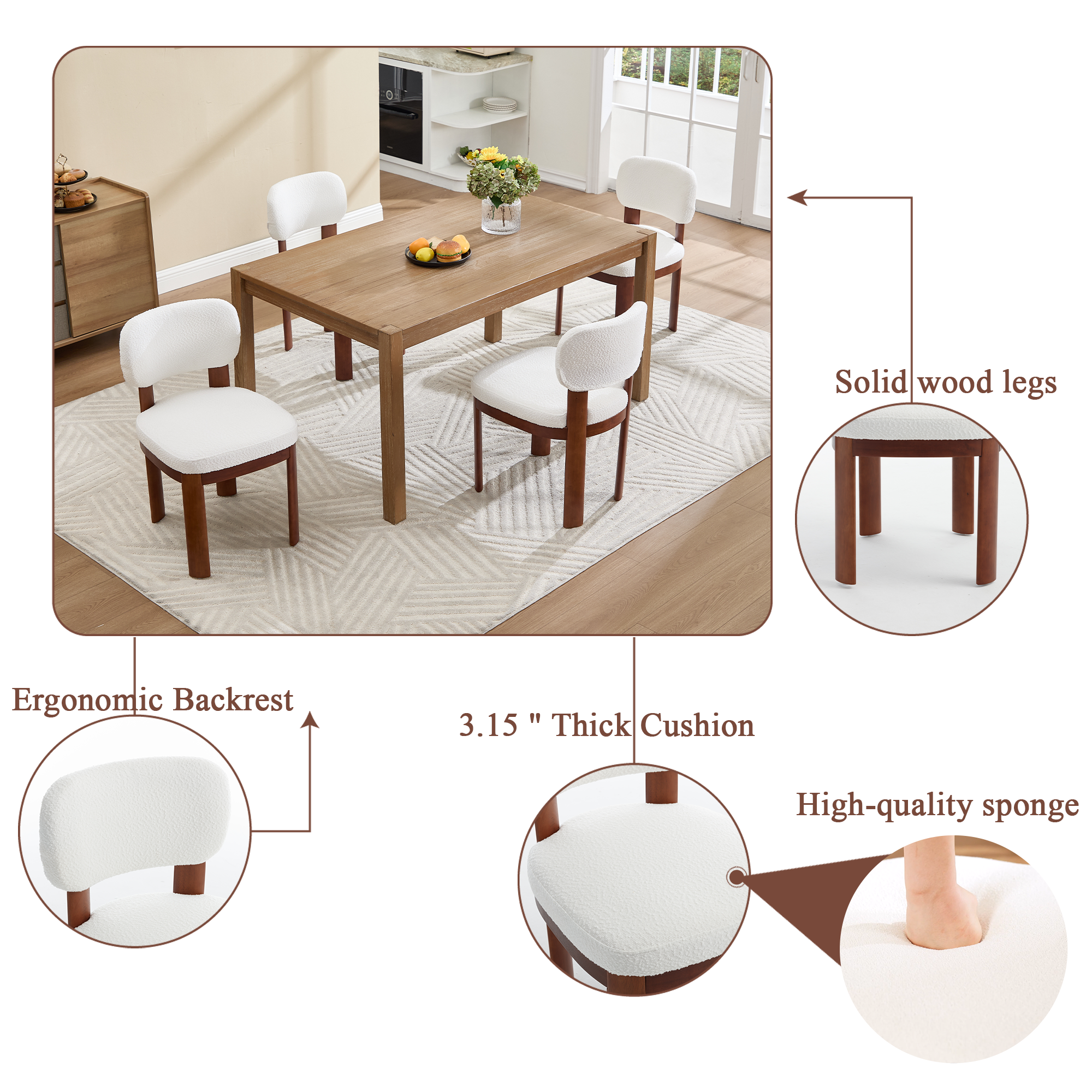 Dothan Modern Farmhouse Dining Chairs with Natural Solid Wood Legs - Set of 2