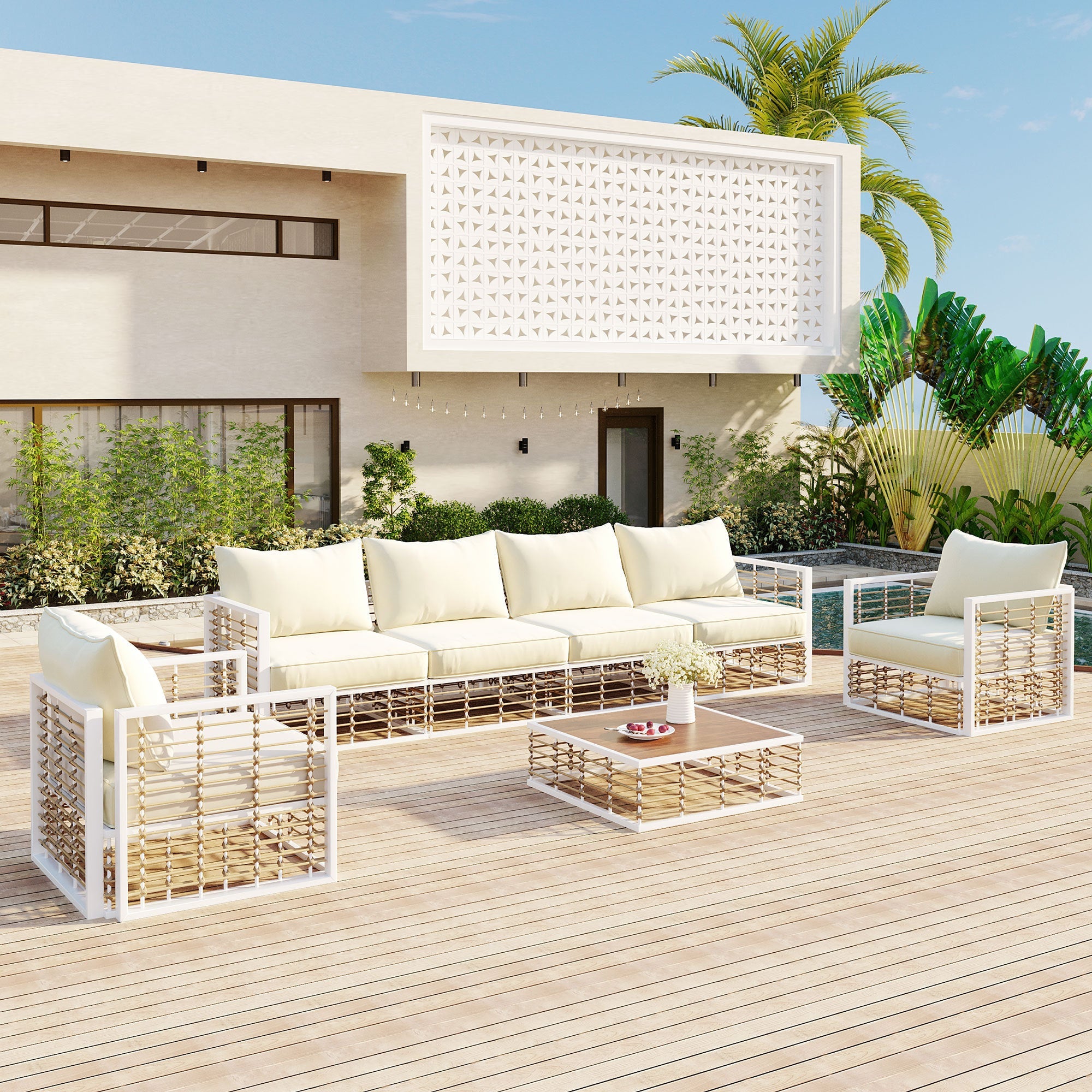 Topmax Outdoor Sectional Set Cushioned Seating - White