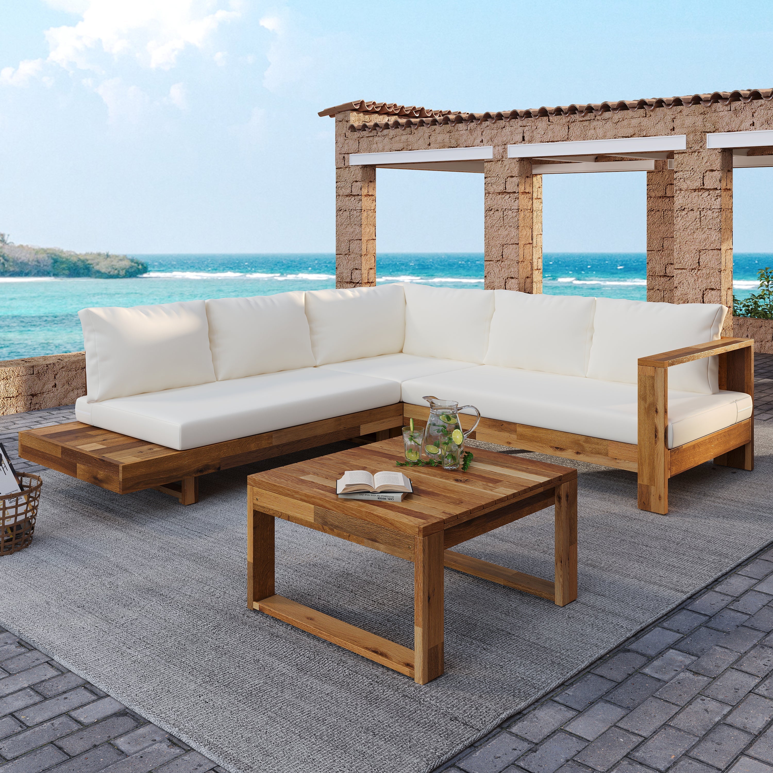 Outdoor Sectional Set Acacia Wood