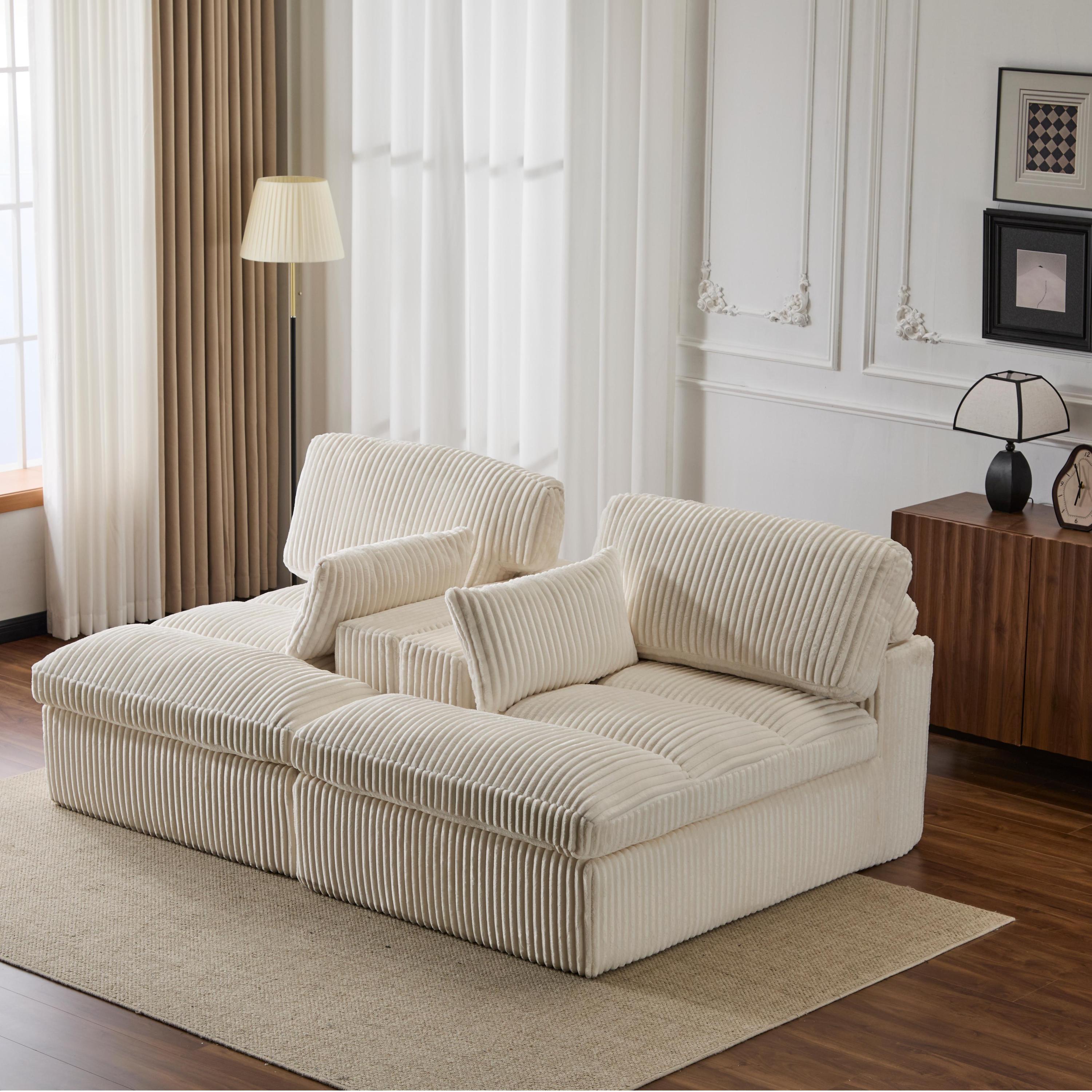 Erwin Double Chaise Modular Sectional Sofa with Corduroy Upholstery
