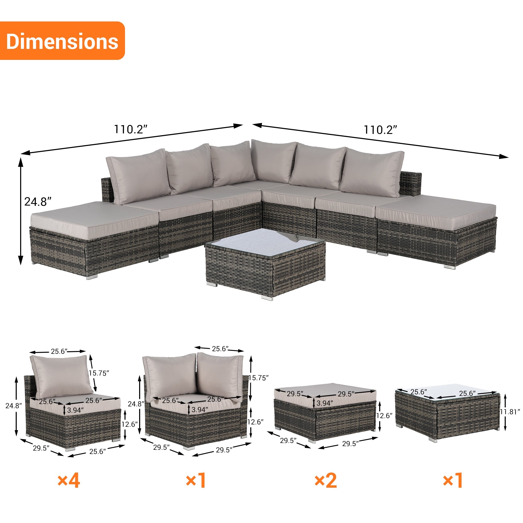 Outdoor Sectional Set Cushioned Seating