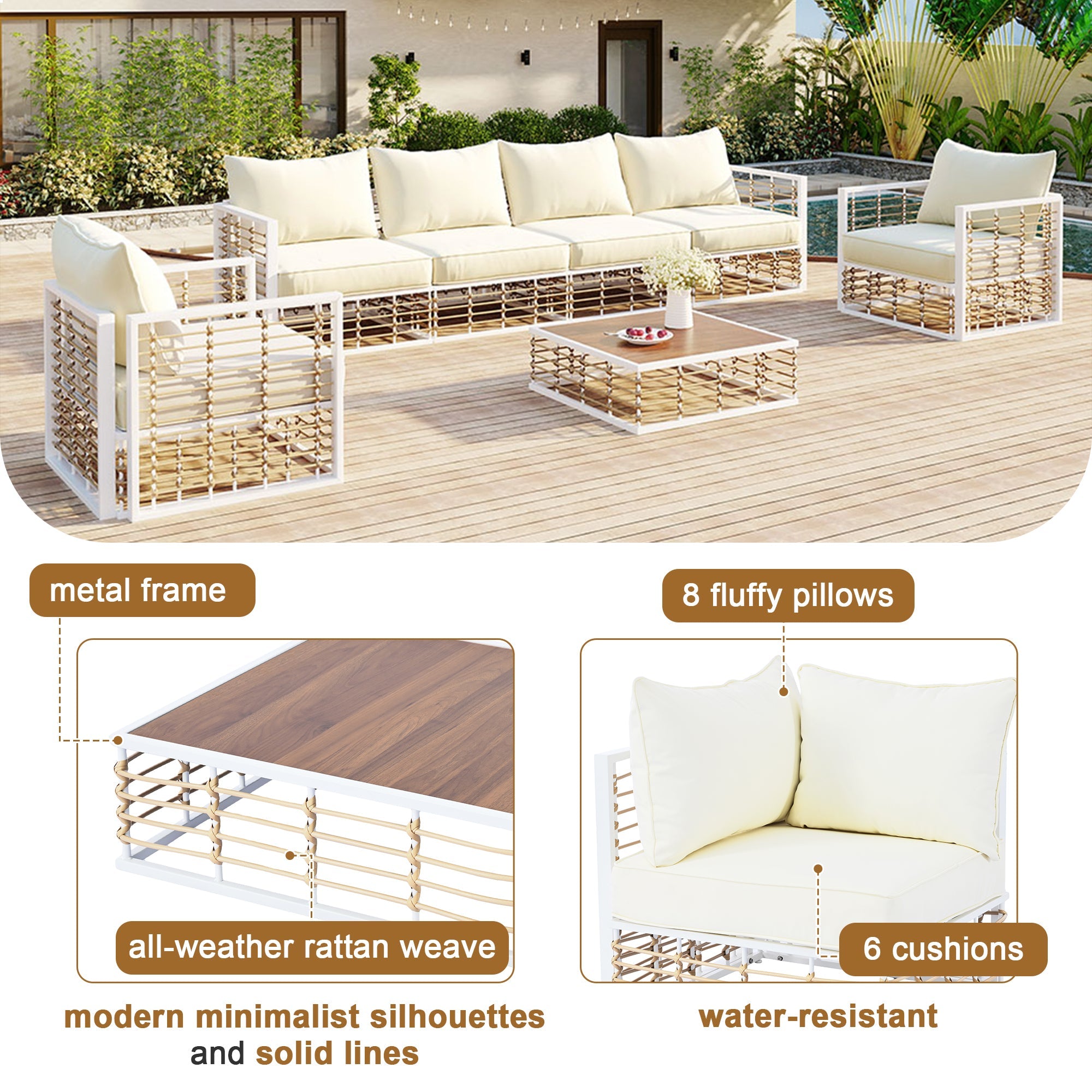 Topmax Outdoor Sectional Set Cushioned Seating - White
