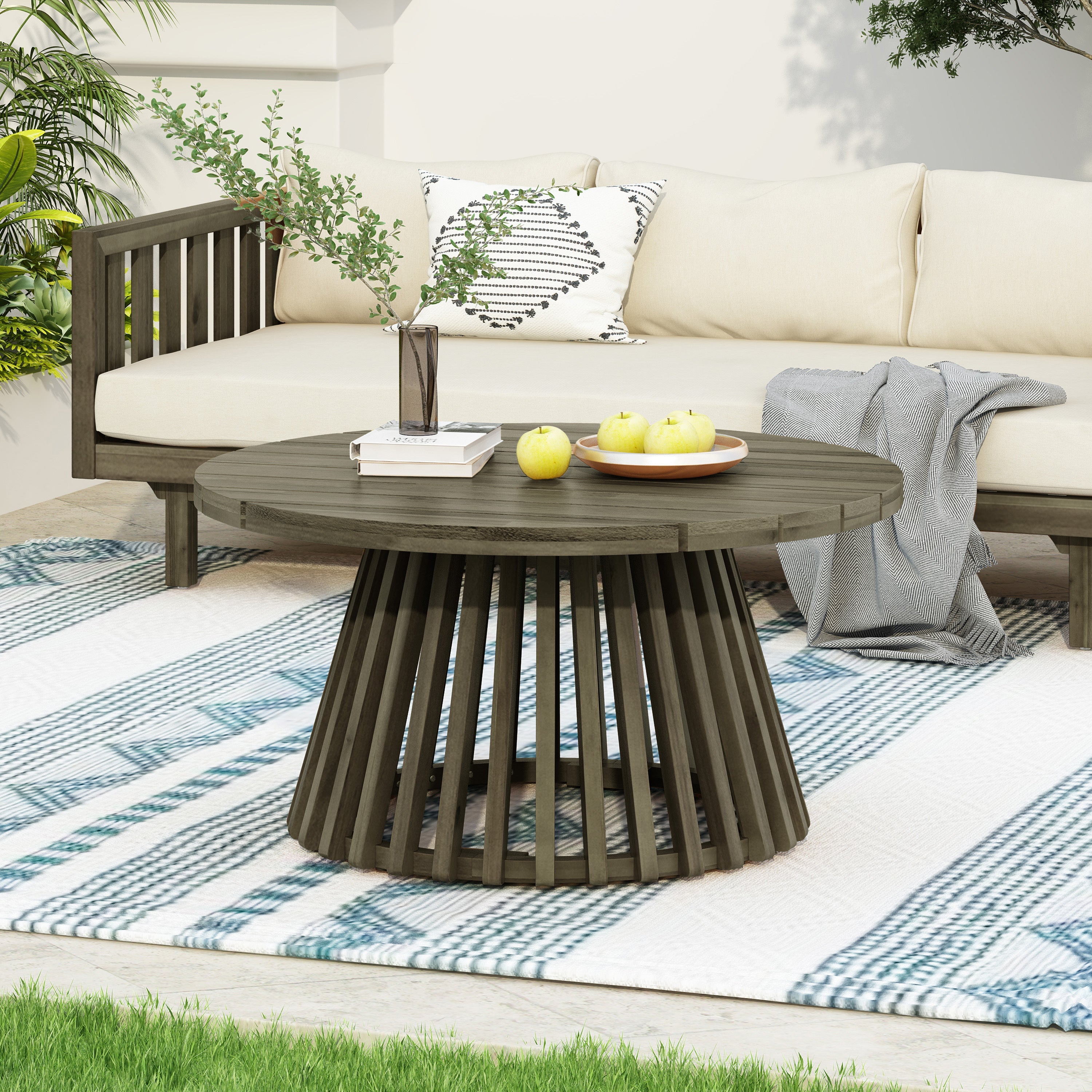 Outdoor Coffee Table Cushioned Seating - Dark Gray
