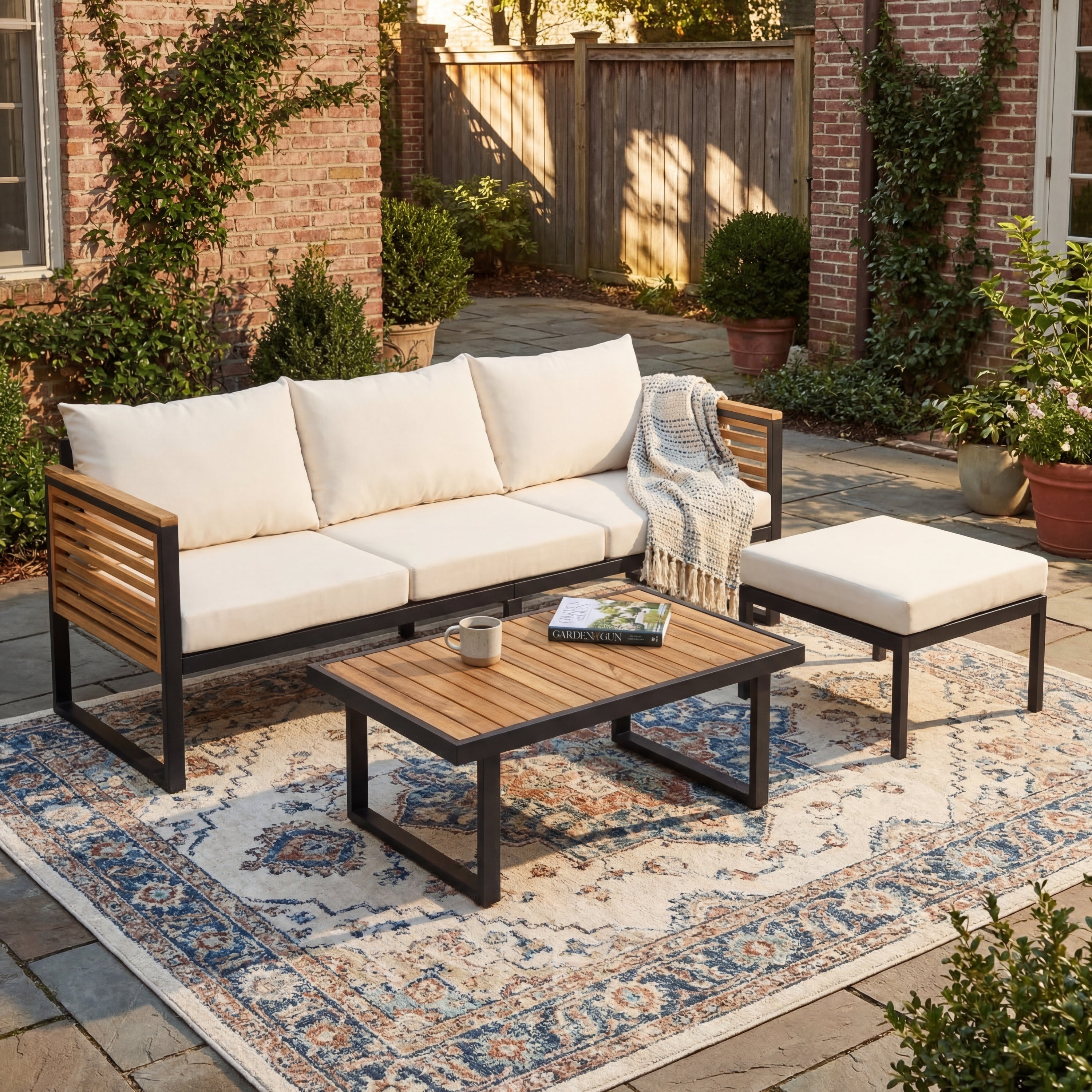Outdoor Sofa Set Acacia Wood 3-Piece