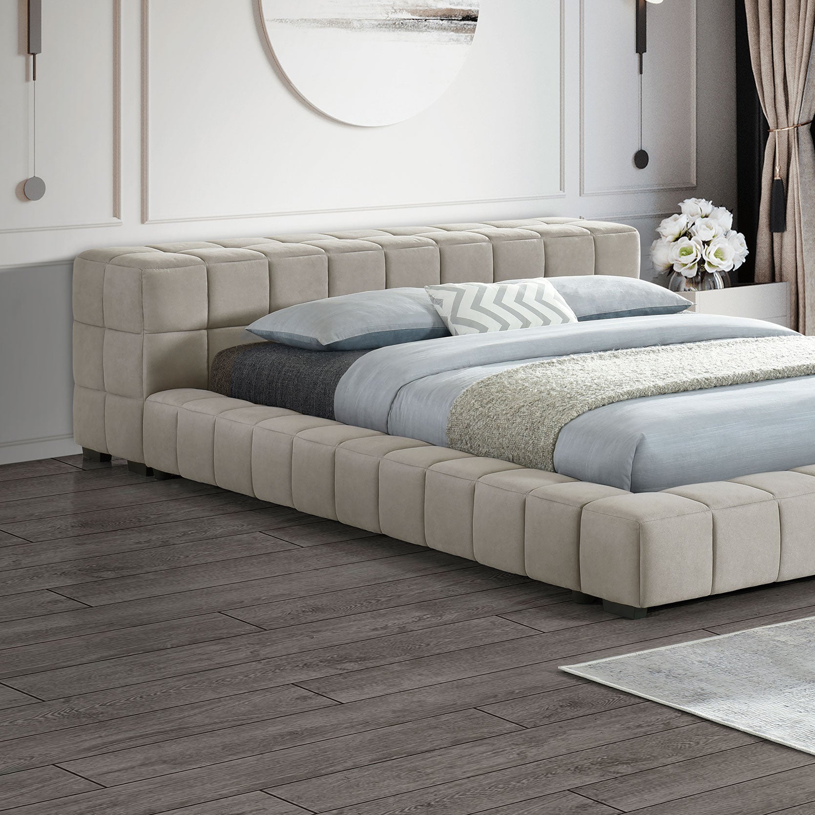 Trinity Upholstered Full Size Platform Bed Light Taupe