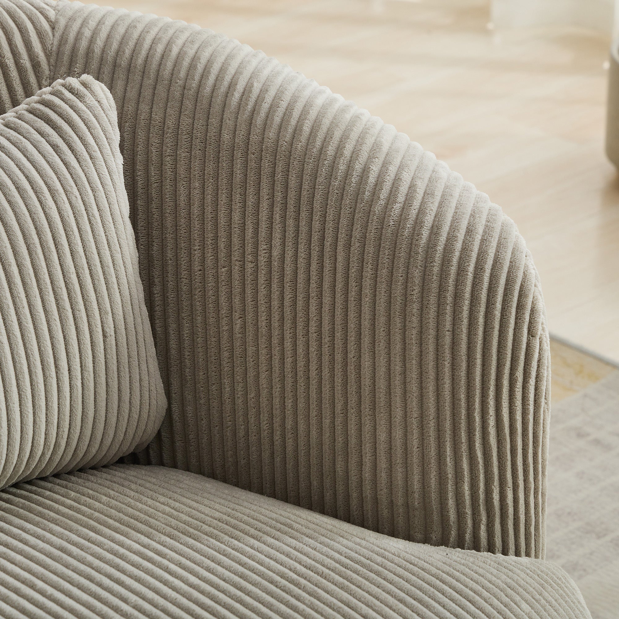Brunswick Corduroy Upholstered 360° Metal Base Swivel Barrel Chair with Pillow