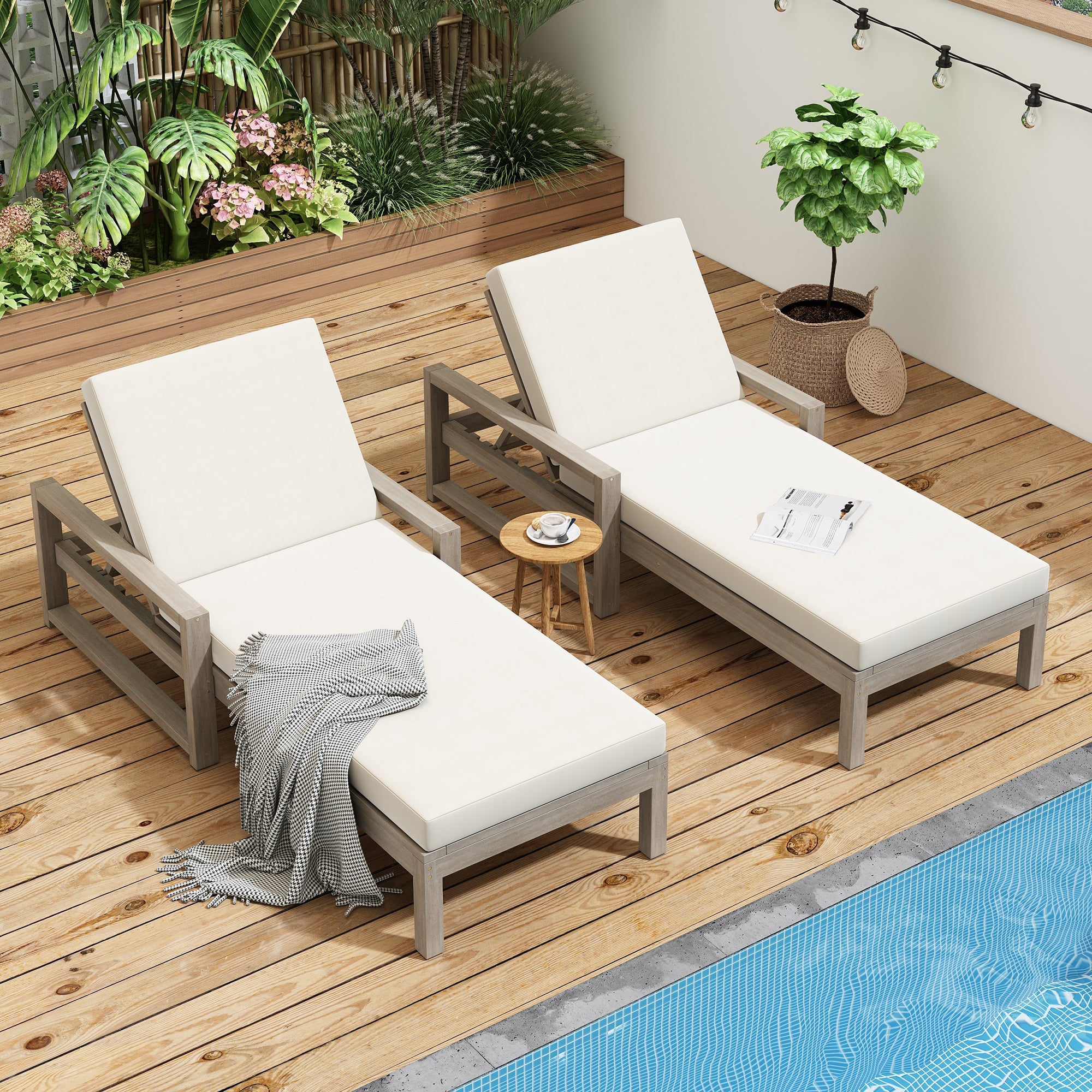 Trexm Outdoor Chaise Lounge Set Adjustable Back - Gray