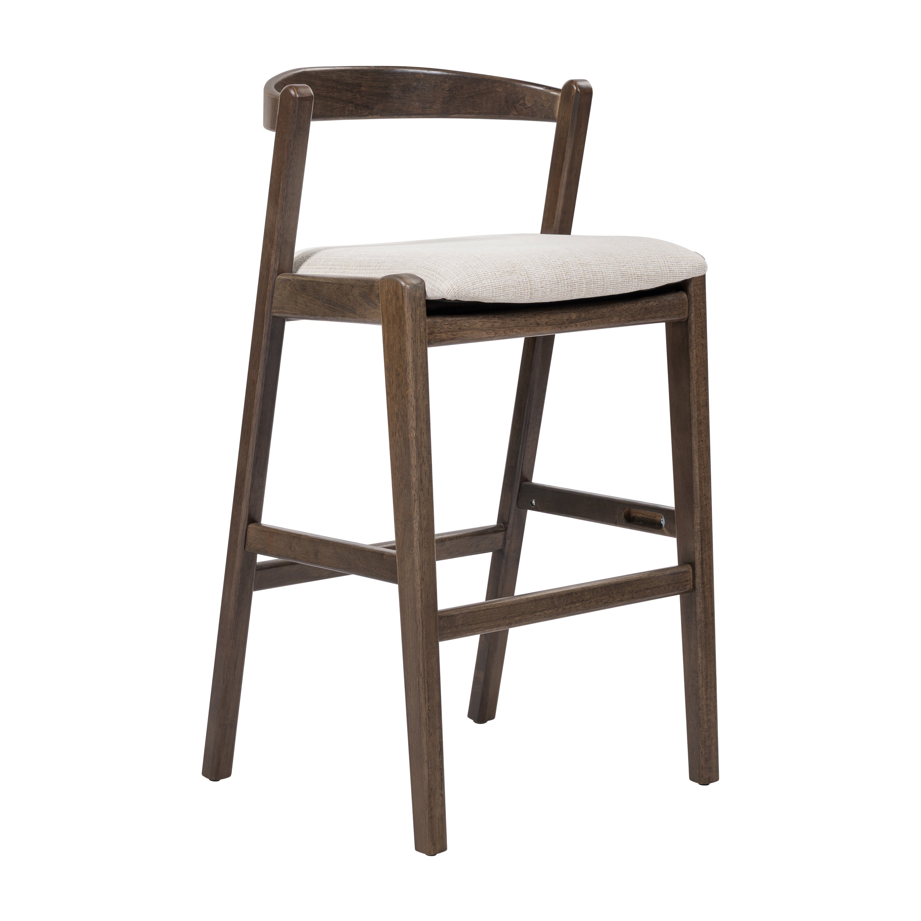 Balmain Indoor Rubberwood Barstool, Dark Brown Finished and Beige Upholstery, Set of 2