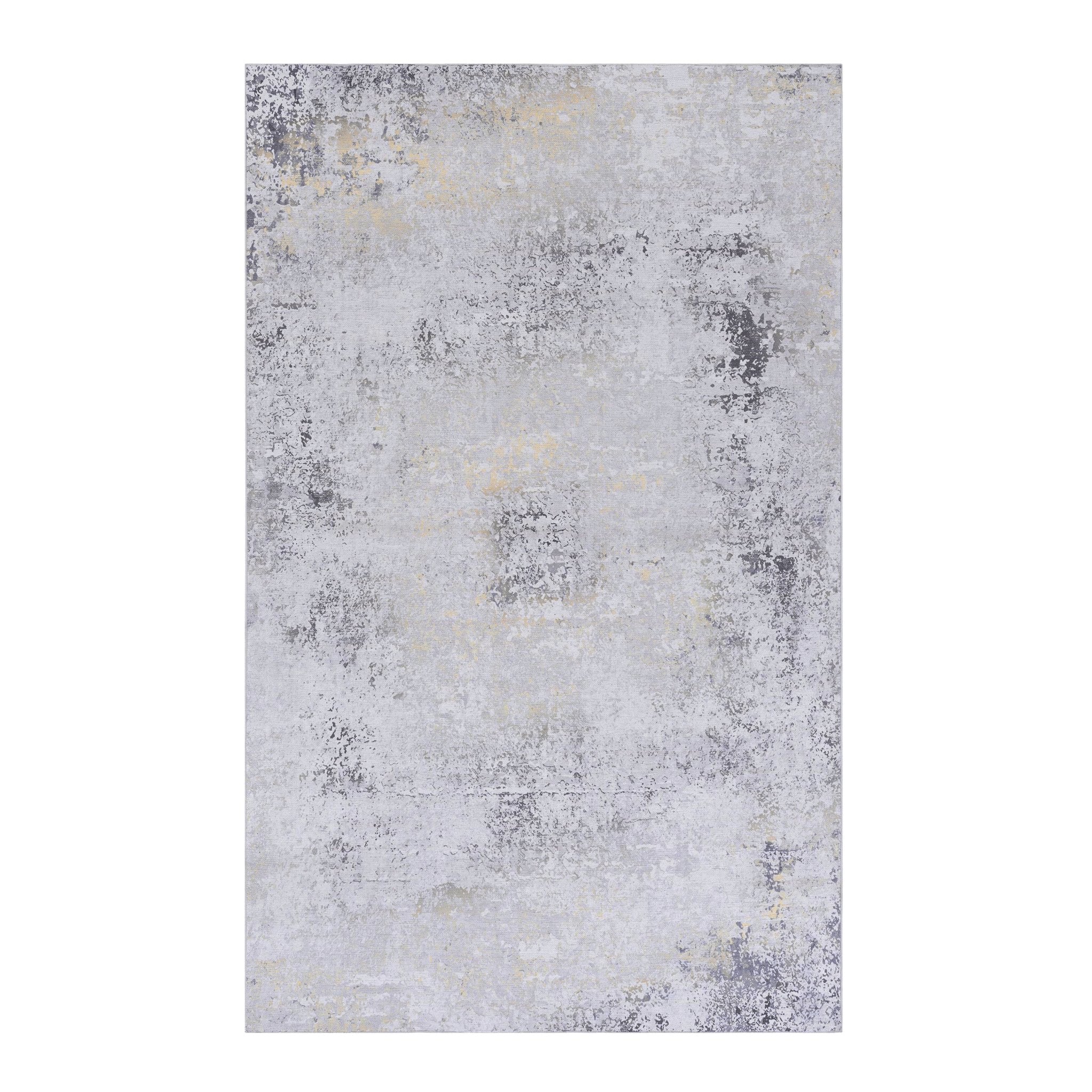 Layla 2' x 3' Gray/Gold Machine Washable Low-Pile, Non-Slip, Non-Shedding, Foldable, Kid & Pet Friendly Area Rug