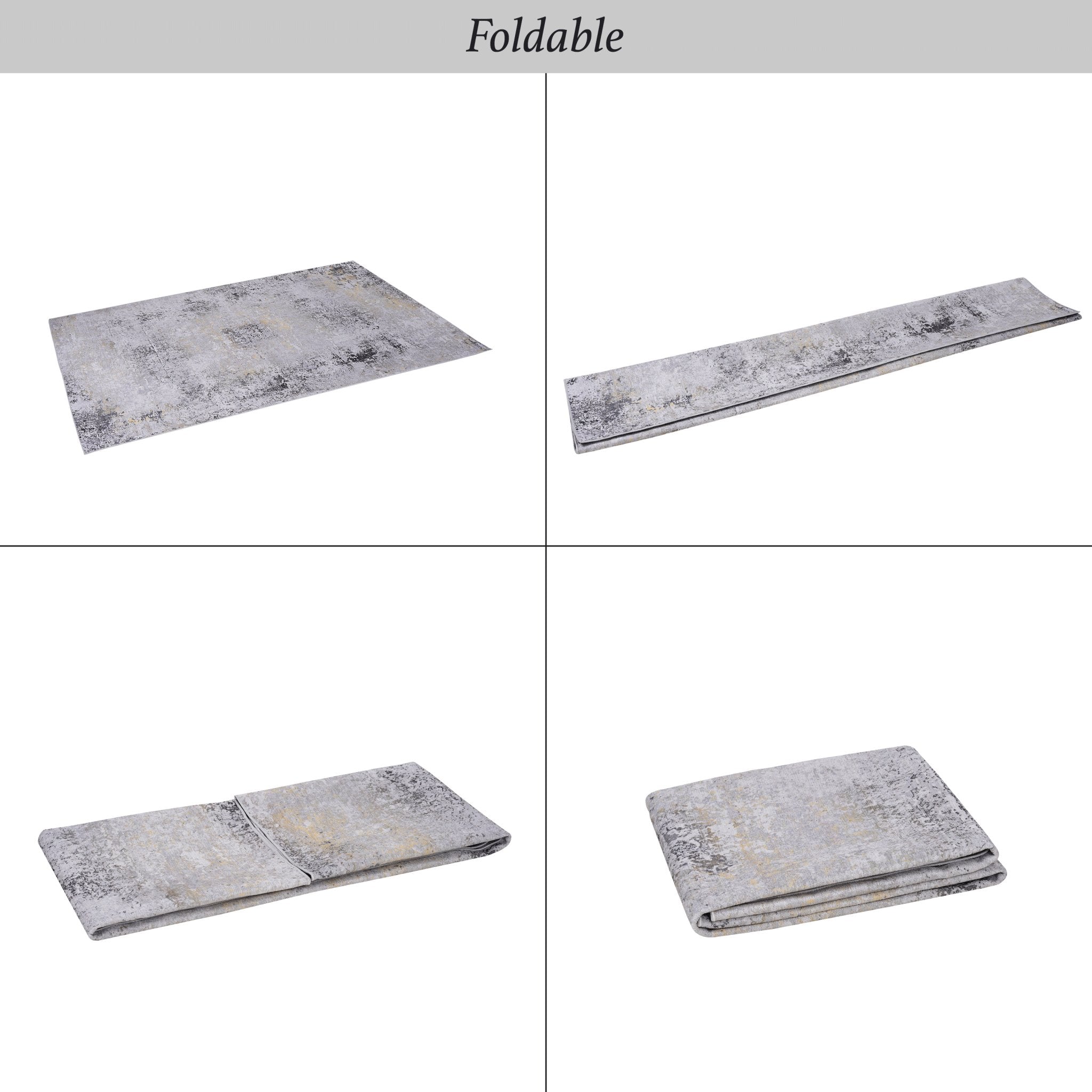 Layla 9' x 12' Gray/Gold Machine Washable Low-Pile, Non-Slip, Non-Shedding, Foldable, Kid & Pet Friendly Area Rug