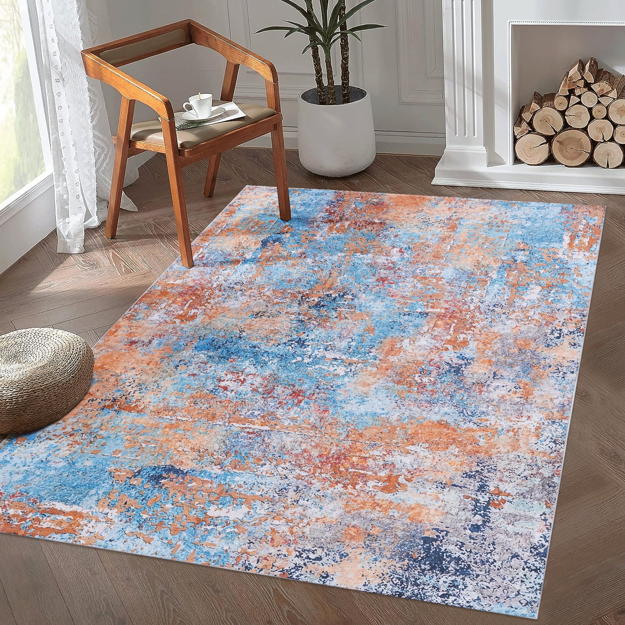 Layla 6' x 9' Multi Color Machine Washable Low-Pile, Non-Slip, Non-Shedding, Foldable, Kid & Pet Friendly Area Rug