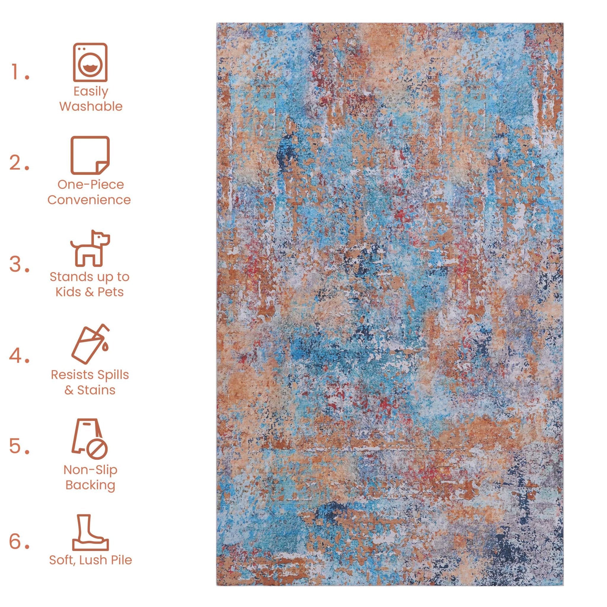 Layla 8' x 10' Multi Color Machine Washable Low-Pile, Non-Slip, Non-Shedding, Foldable, Kid & Pet Friendly Area Rug