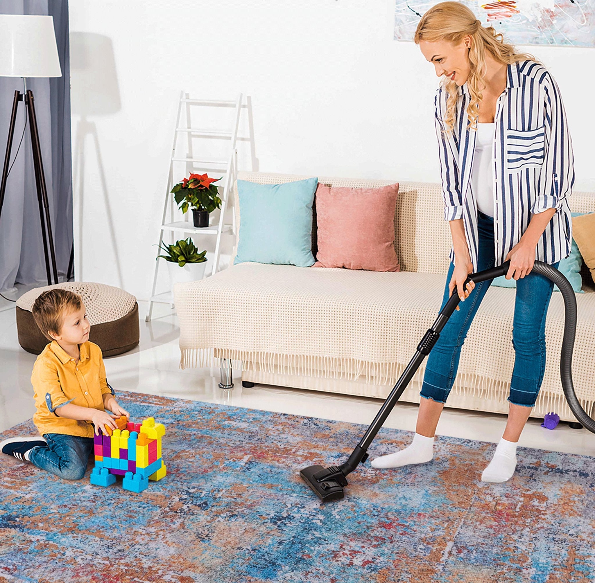 Layla 4' x 6' Multi Color Machine Washable Low-Pile, Non-Slip, Non-Shedding, Foldable, Kid & Pet Friendly Area Rug
