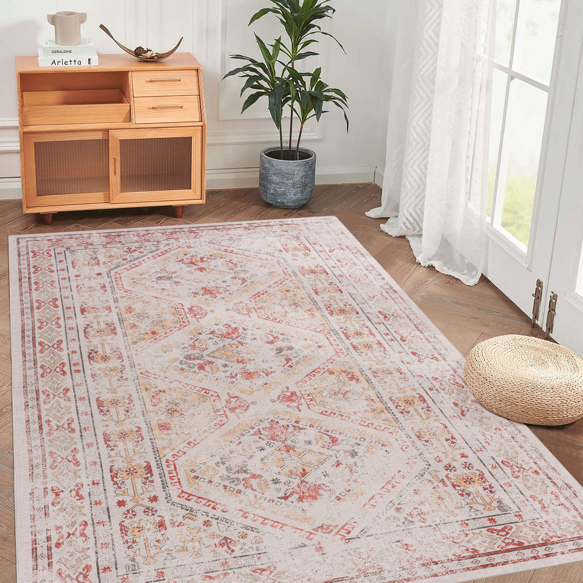 Kaden 6' x 9' Beige/ Machine Washable Low-Pile, Non-Slip, Non-Shedding, Foldable, Kid & Pet Friendly Area Rug