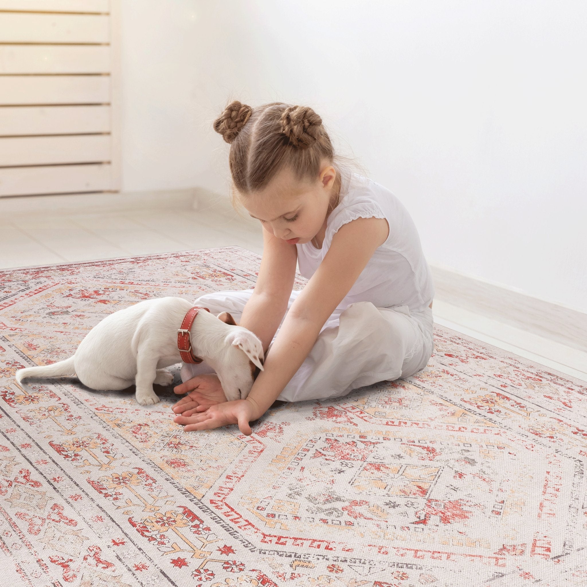 Kaden 5' x 8' Beige/ Machine Washable Low-Pile, Non-Slip, Non-Shedding, Foldable, Kid & Pet Friendly Area Rug