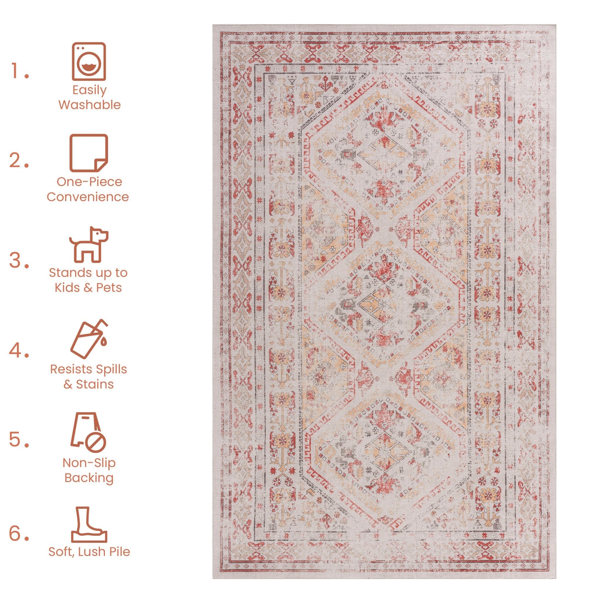 Kaden 6' x 9' Beige/ Machine Washable Low-Pile, Non-Slip, Non-Shedding, Foldable, Kid & Pet Friendly Area Rug
