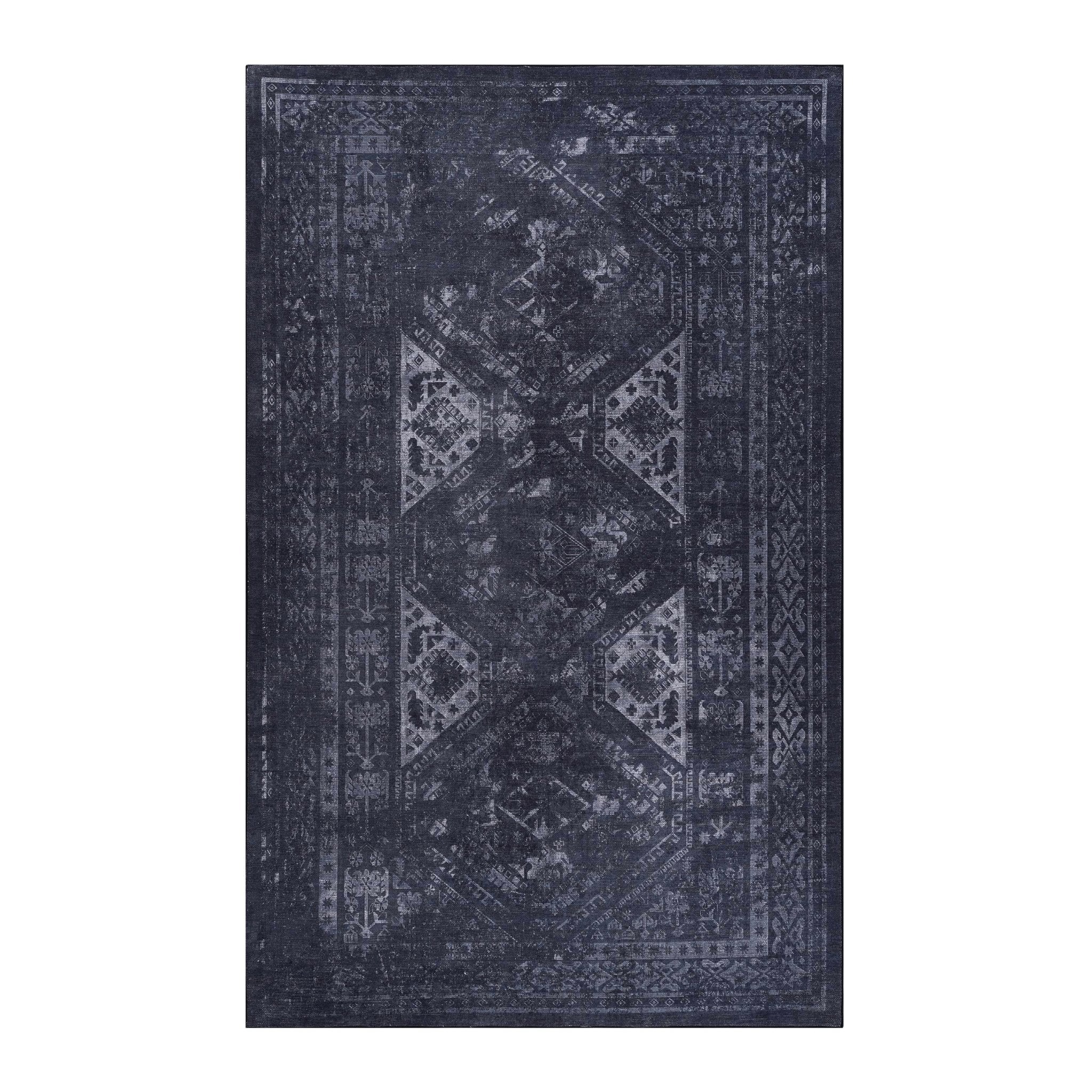 Kaden 4' x 6' Black/Gray Machine Washable Low-Pile, Non-Slip, Non-Shedding, Foldable, Kid & Pet Friendly Area Rug