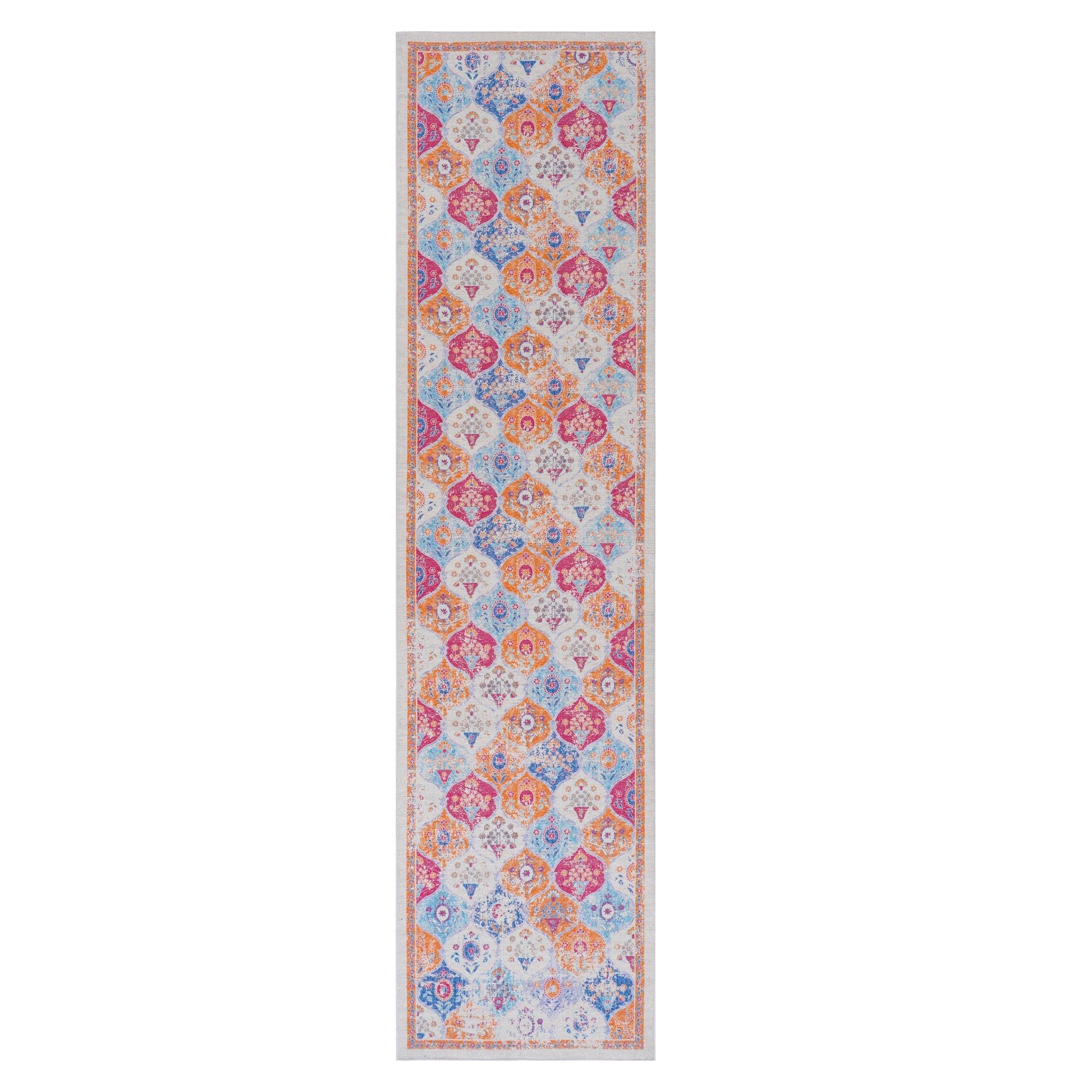 Rigo 2'6'' x 10' Cream/ Machine Washable Low-Pile, Non-Slip, Non-Shedding, Foldable, Kid & Pet Friendly Area Rug
